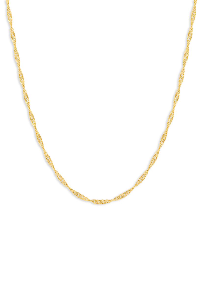 18" Singapore Chain Necklace in 24K Gold Plated Metal