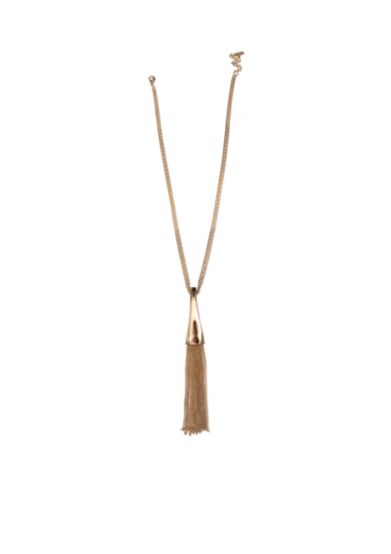 Gold-Tone Going In Circles Long Chain Tassel Pendant Necklace