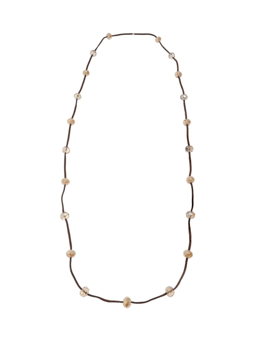 Long Suede and Faceted Bead Necklace