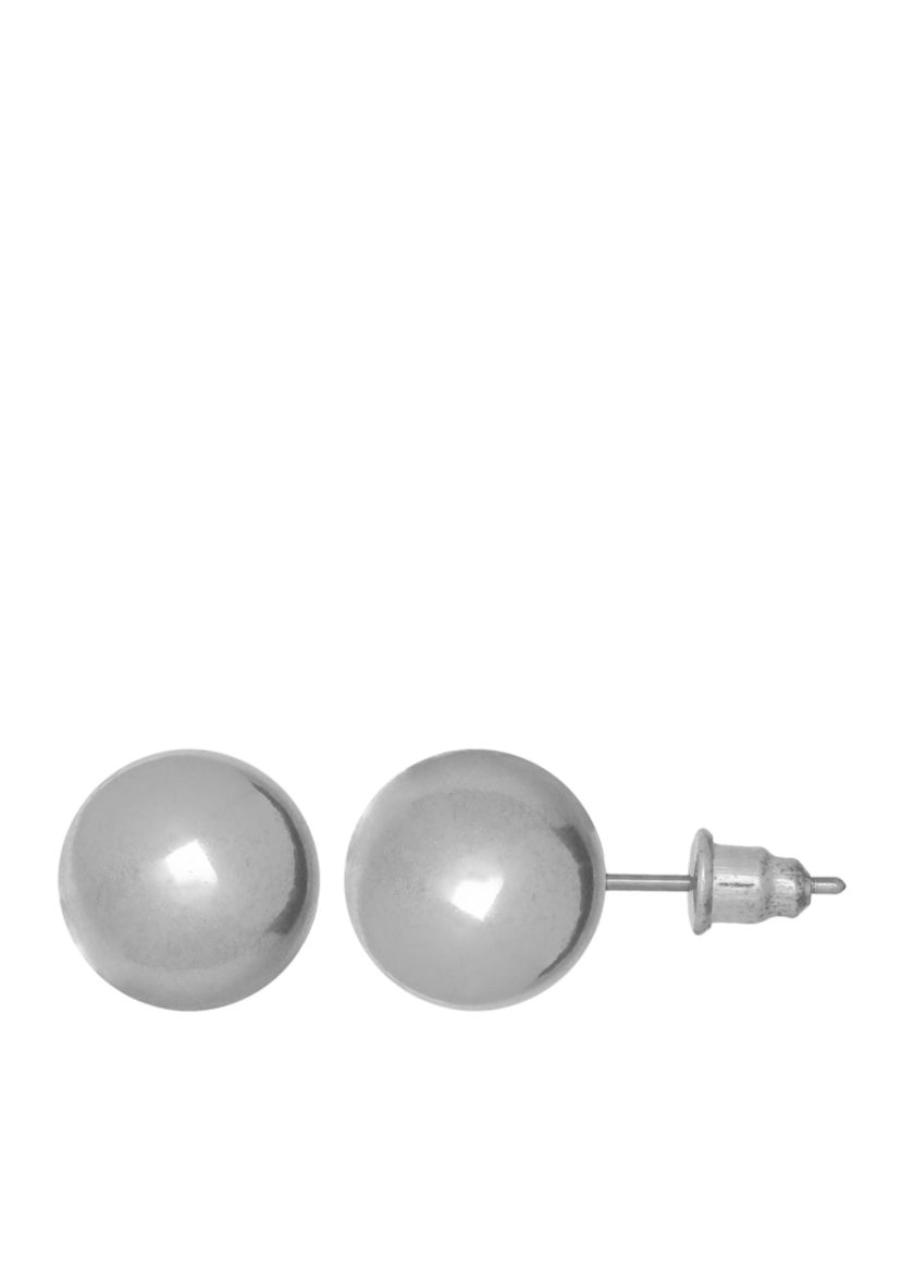 Hammered Metals Silver Tone Polished Ball Stud Earrings
