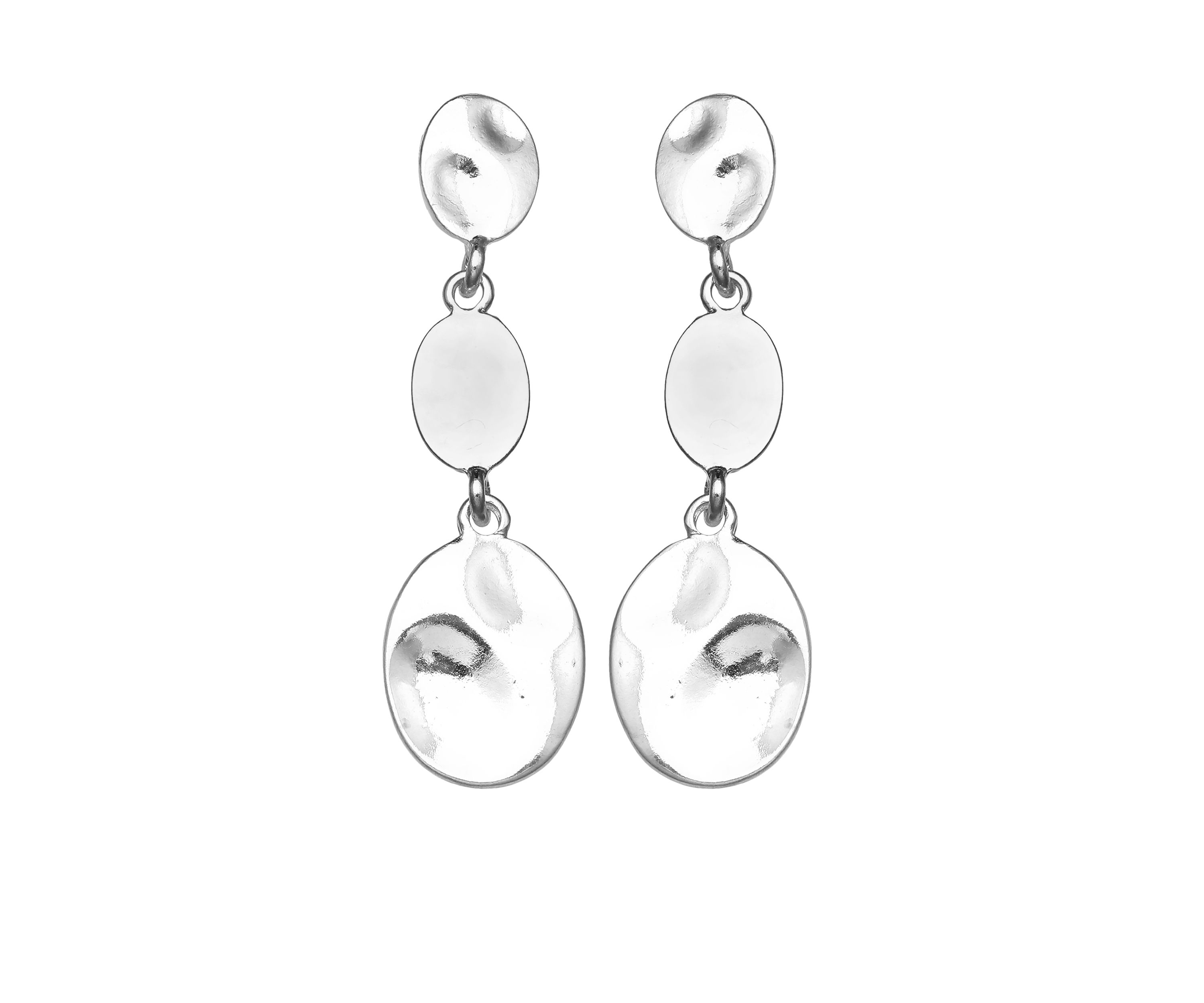 Hammered Metals Silver Tone Triple Hammered Disc Drop Earrings