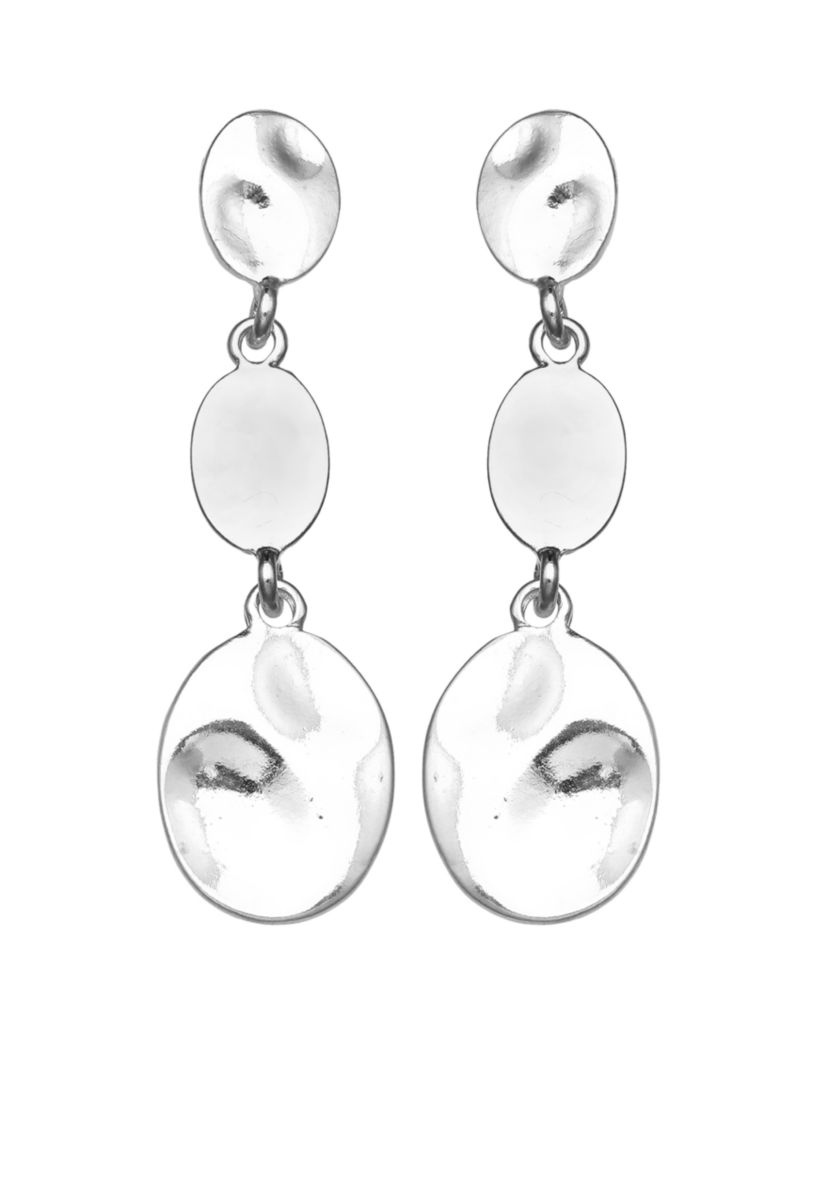 Hammered Metals Silver Tone Triple Hammered Disc Drop Earrings