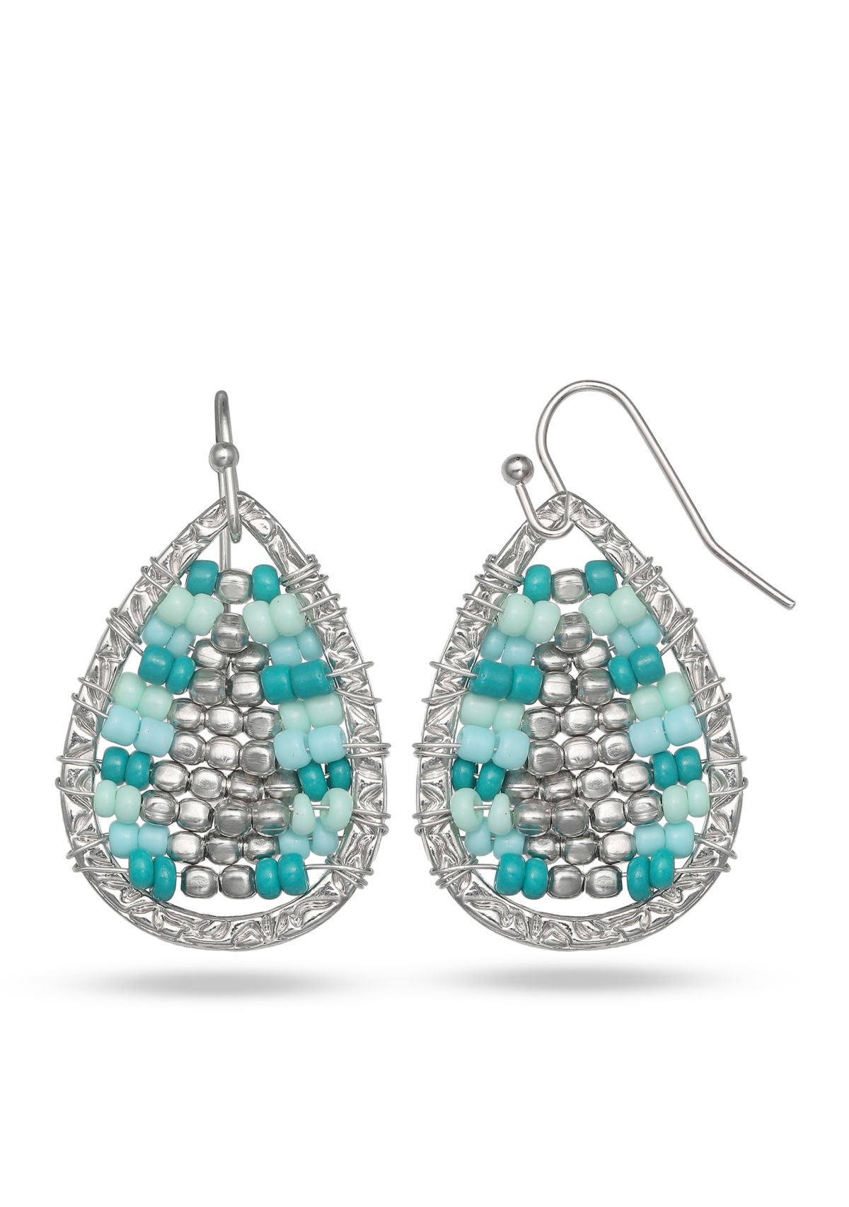 Silver-Tone Beaded Teardrop Earrings