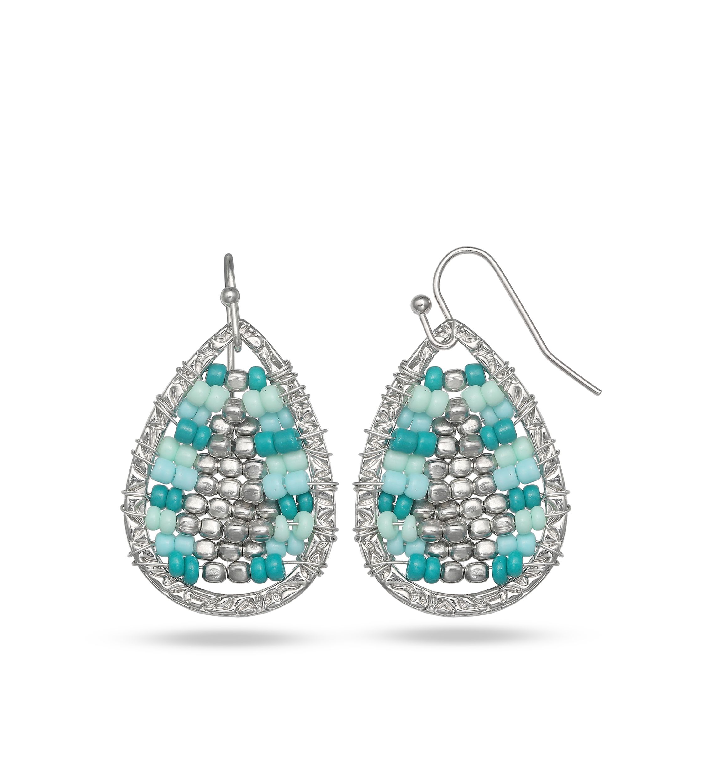 Silver-Tone Beaded Teardrop Earrings