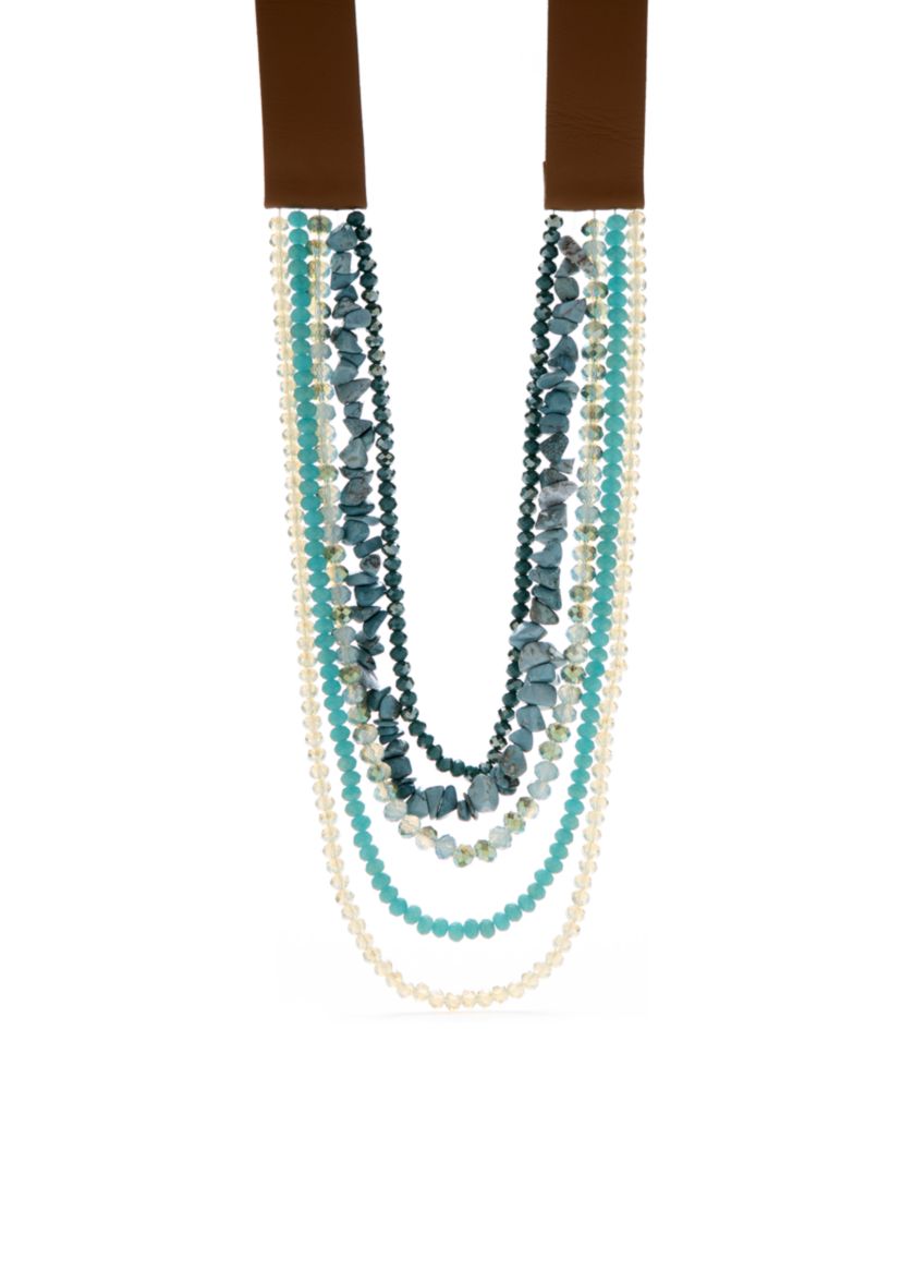 Beaded Blue Five Row Necklace