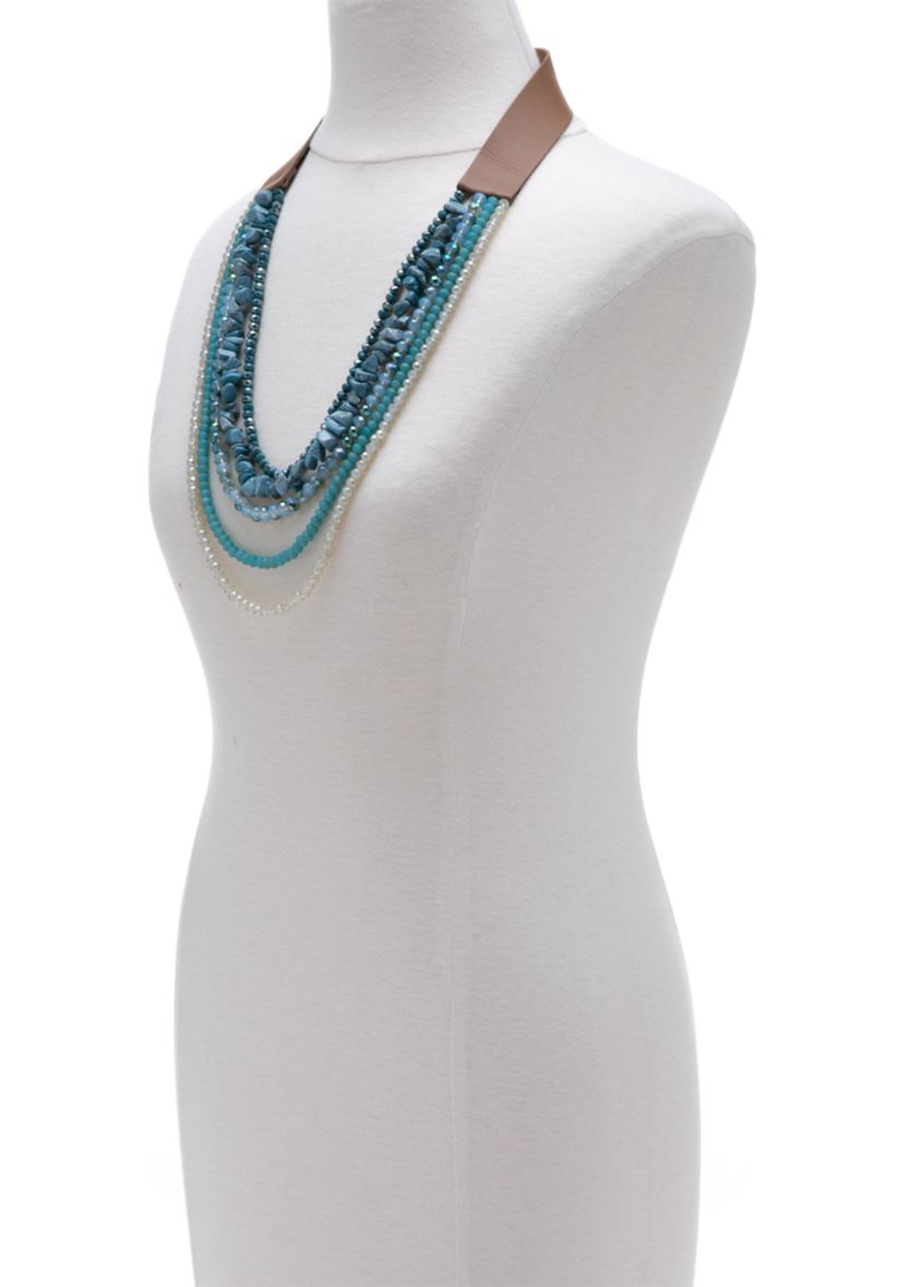 Beaded Blue Five Row Necklace