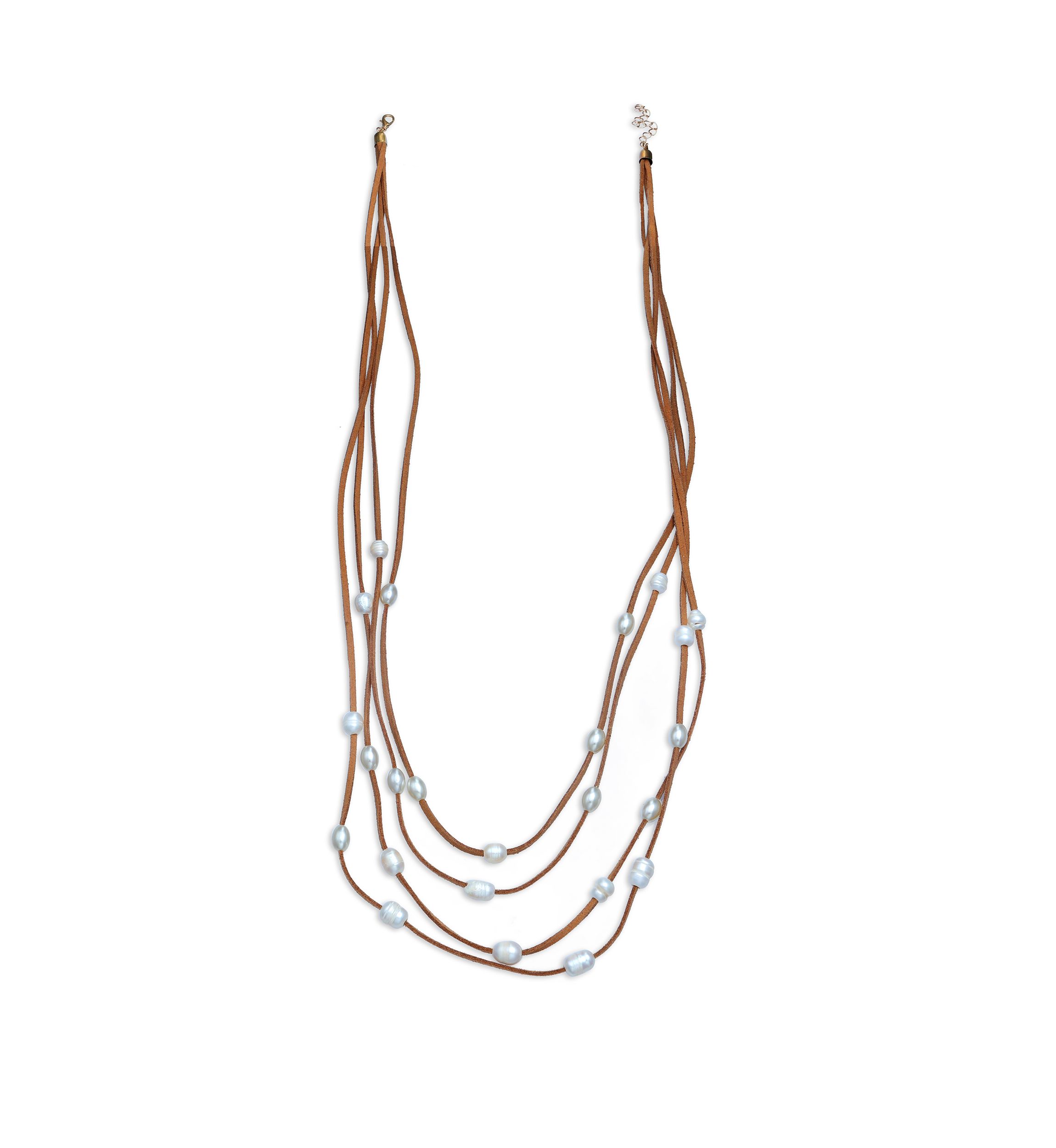 Lab Created Long Multi Row Suede Pearl Necklace 