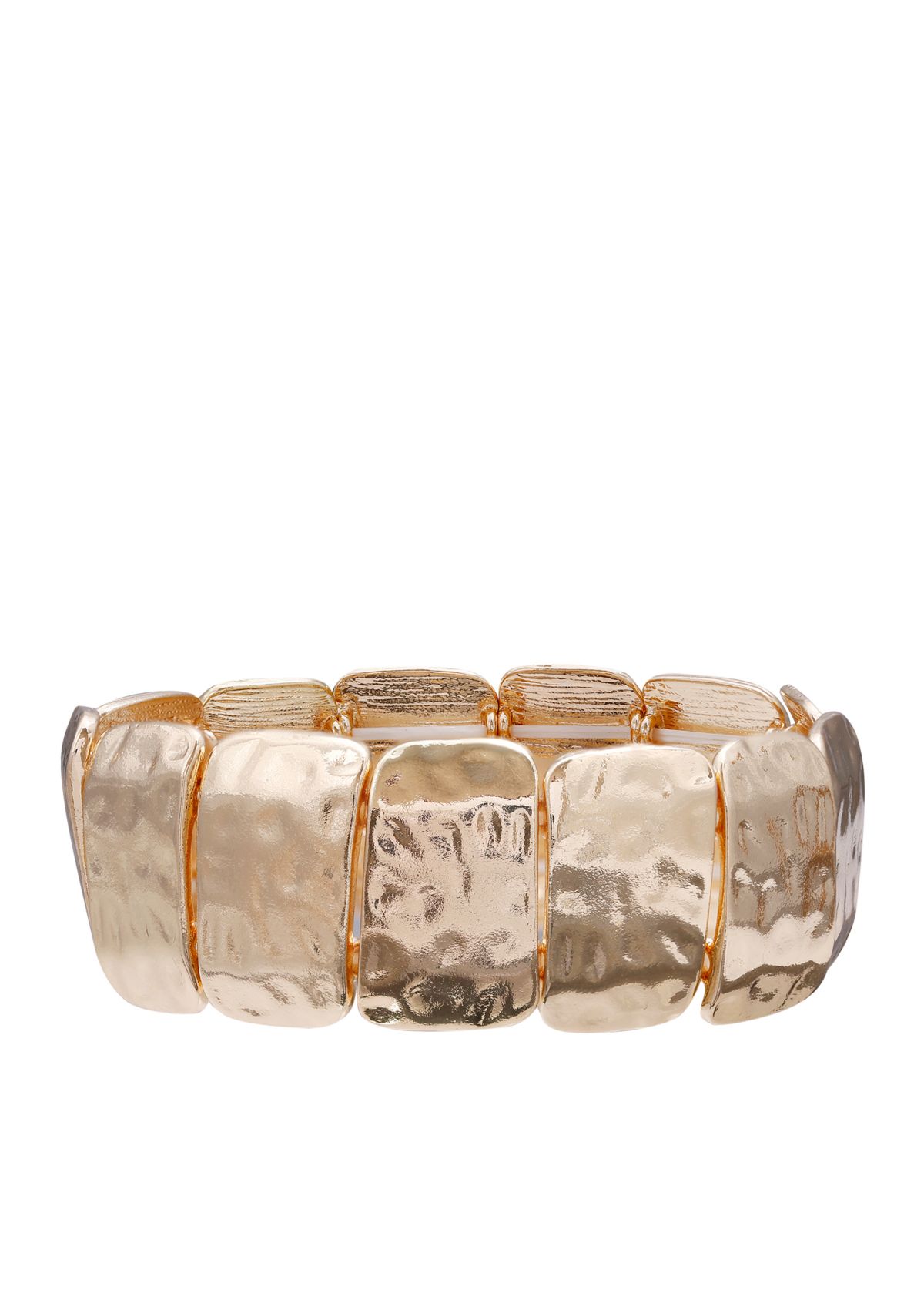 Gold-Tone Square Hammered Disc Stretch Bracelet