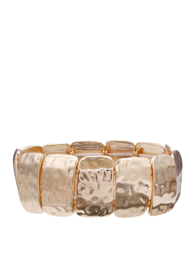 Gold-Tone Square Hammered Disc Stretch Bracelet
