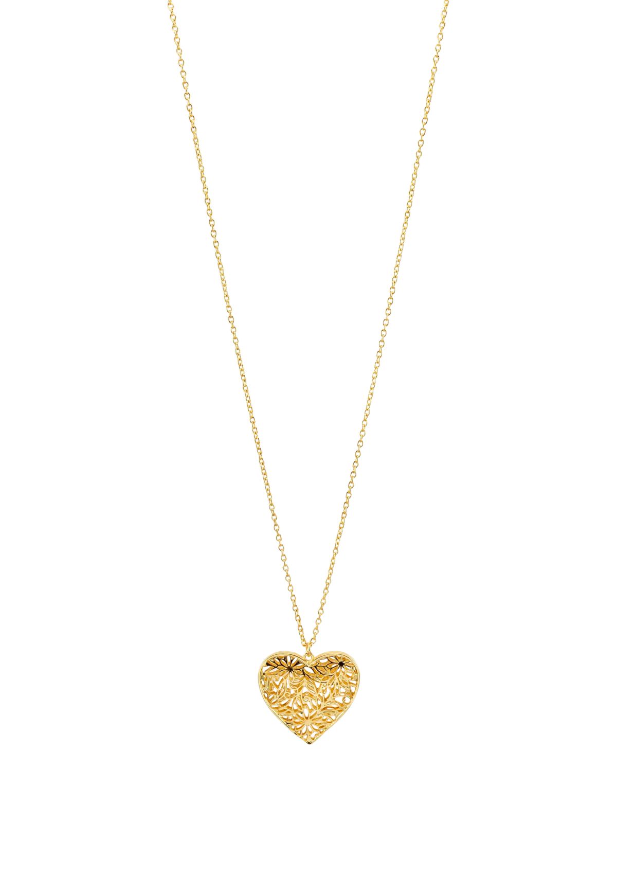 Long Floral Cut Out Heart Pendant Necklace