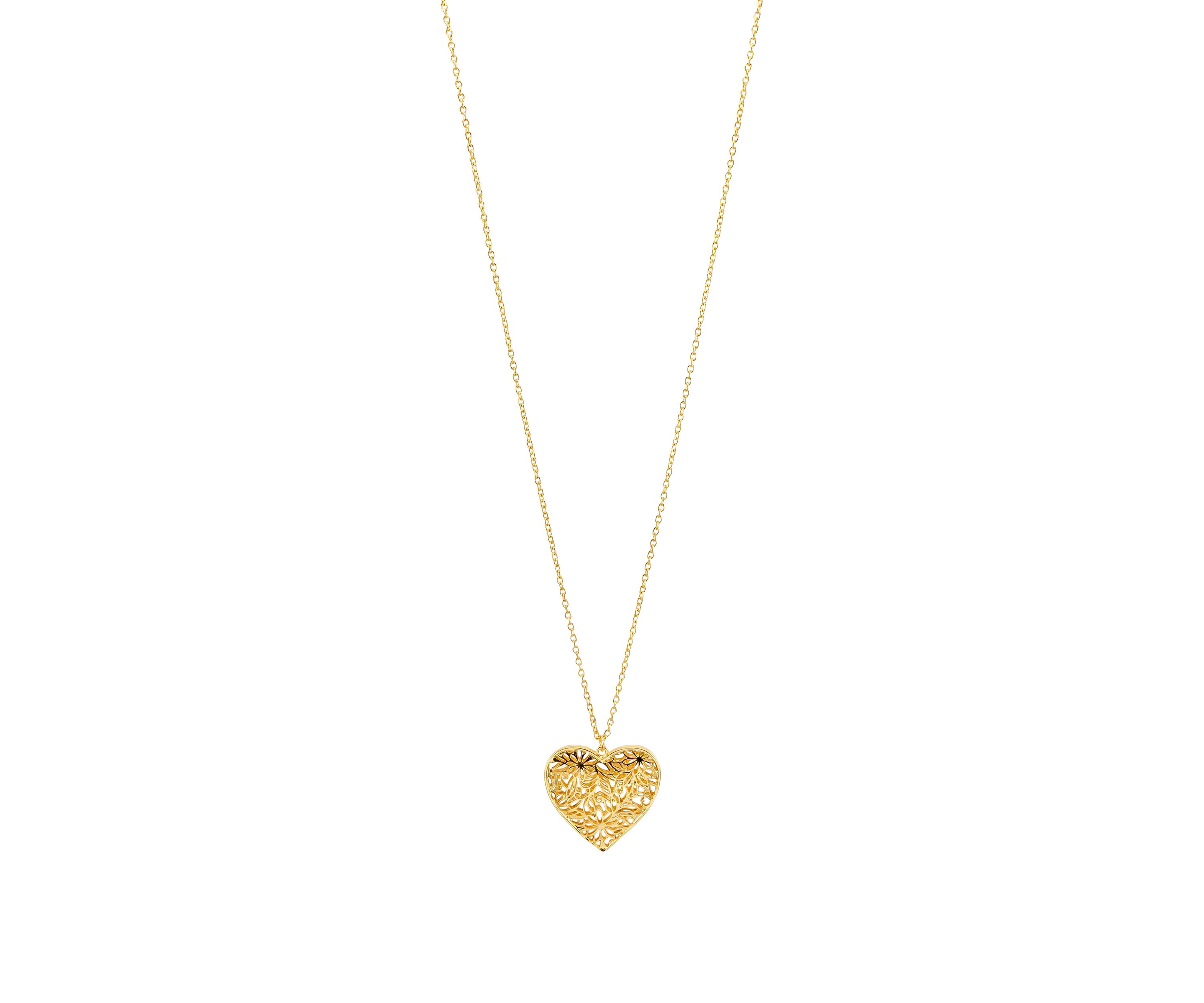Long Floral Cut Out Heart Pendant Necklace
