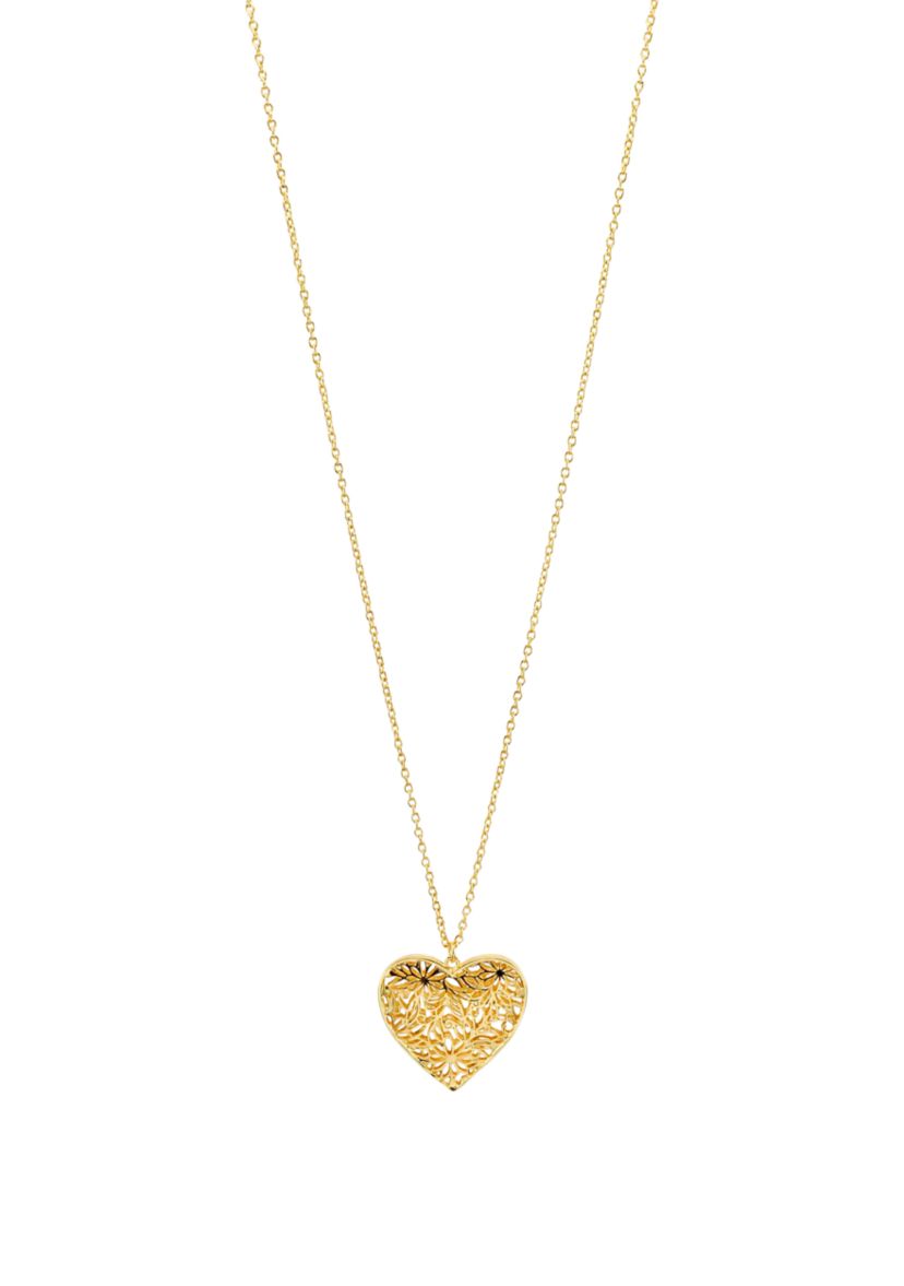 Long Floral Cut Out Heart Pendant Necklace