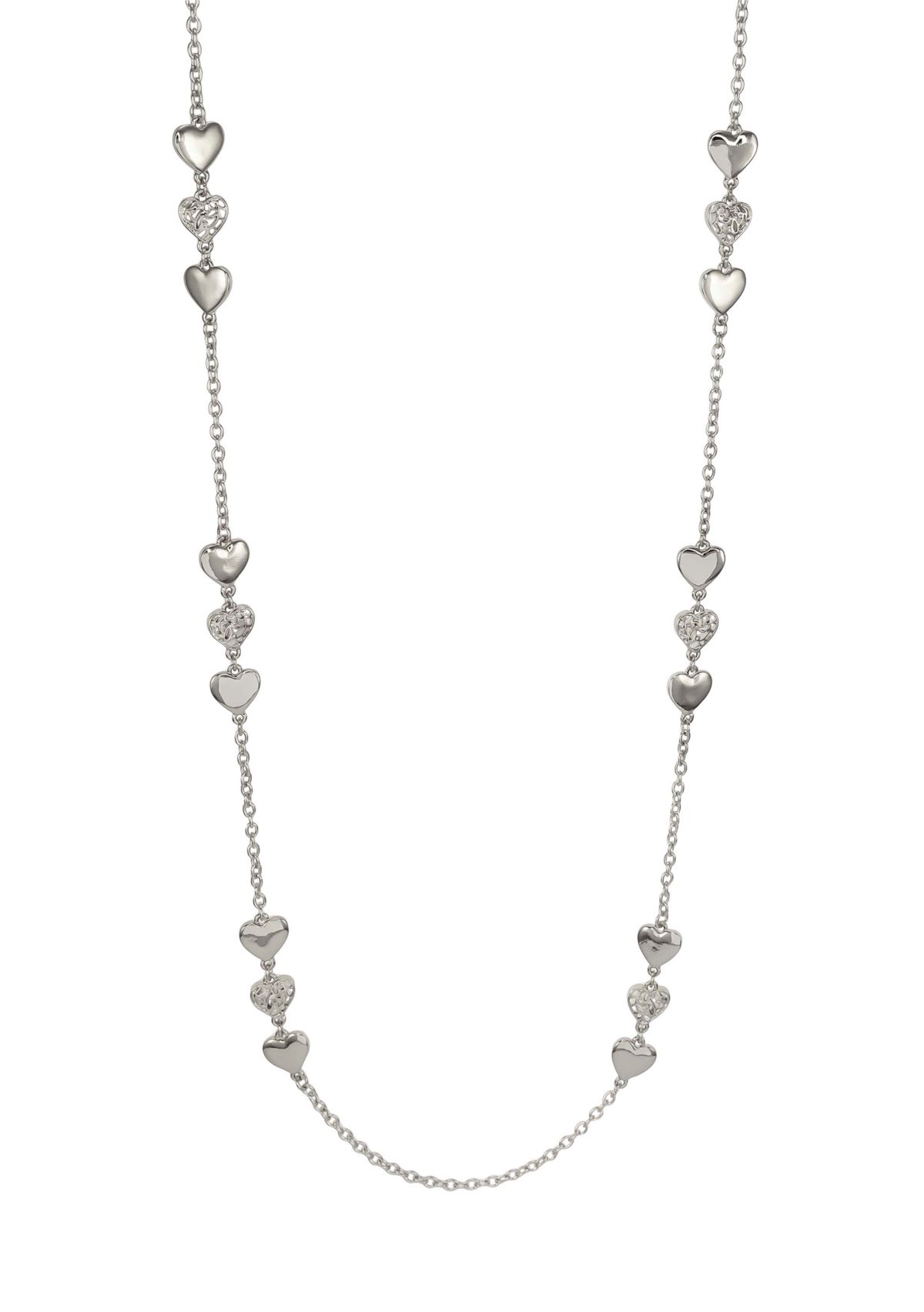 Long Triple Heart Silver-Tone Necklace 