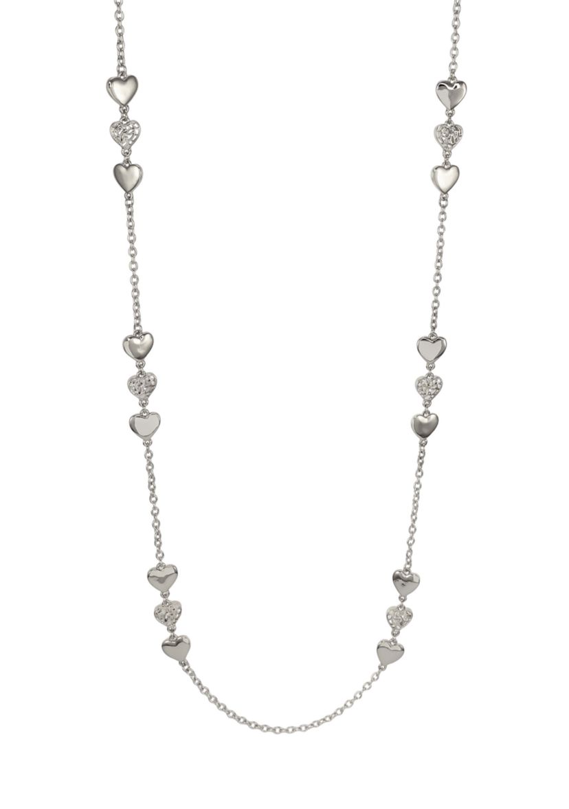 Long Triple Heart Silver-Tone Necklace 