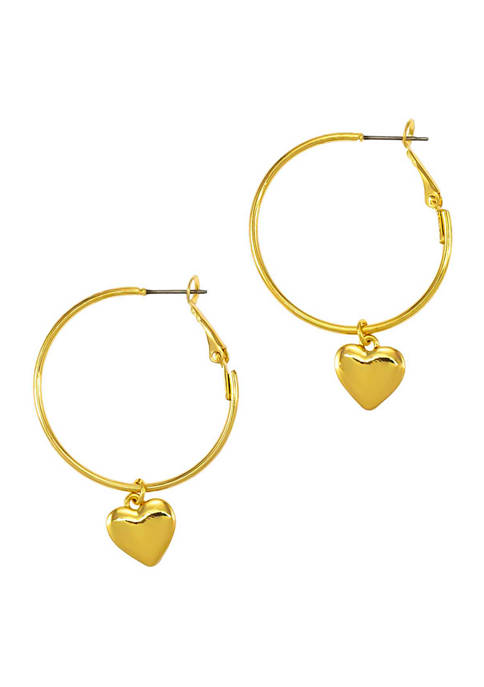 Belk Gold Tone Hoop Earrings with Heart Drops