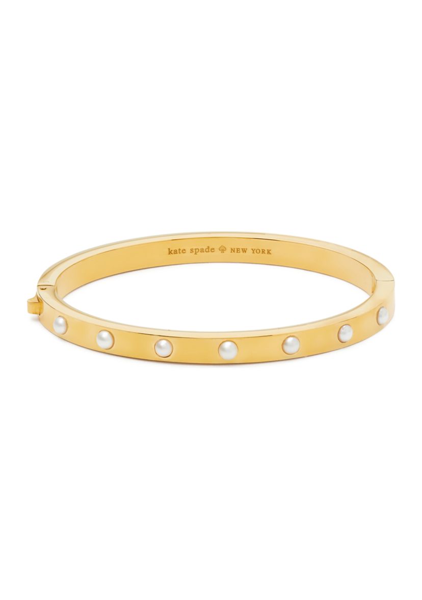 White Beaded Gold Bangle Bracelet