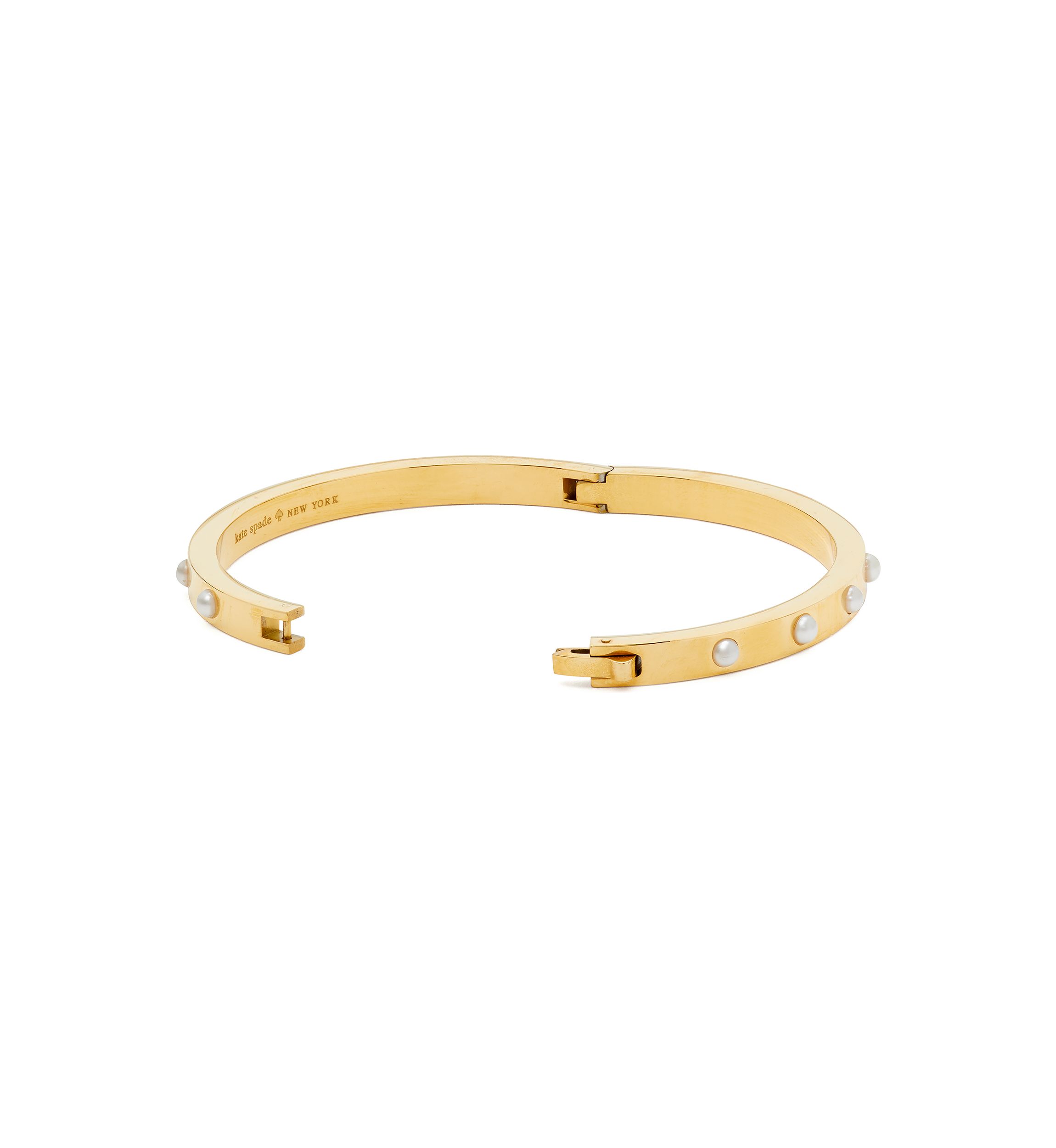 White Beaded Gold Bangle Bracelet