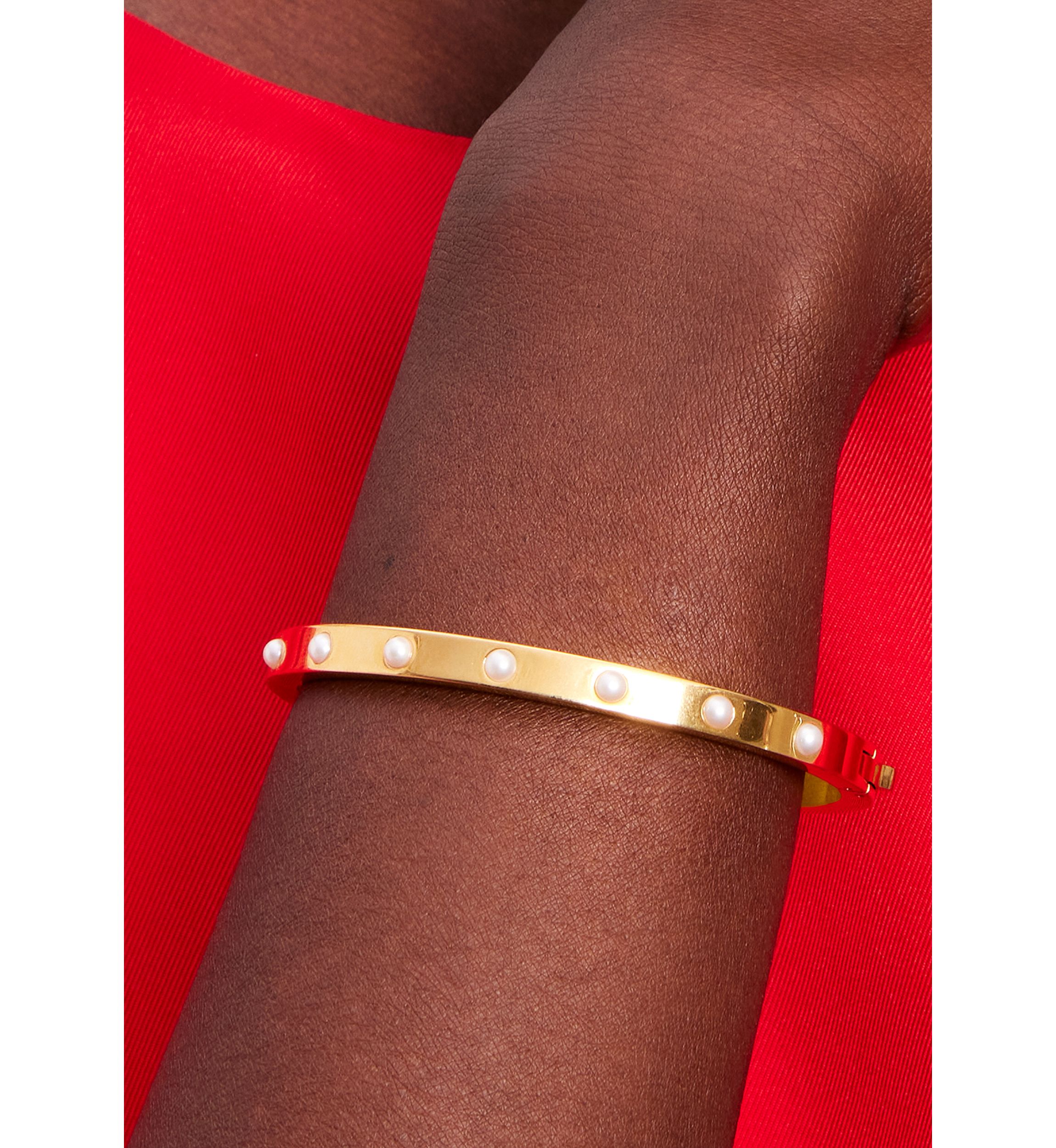 White Beaded Gold Bangle Bracelet