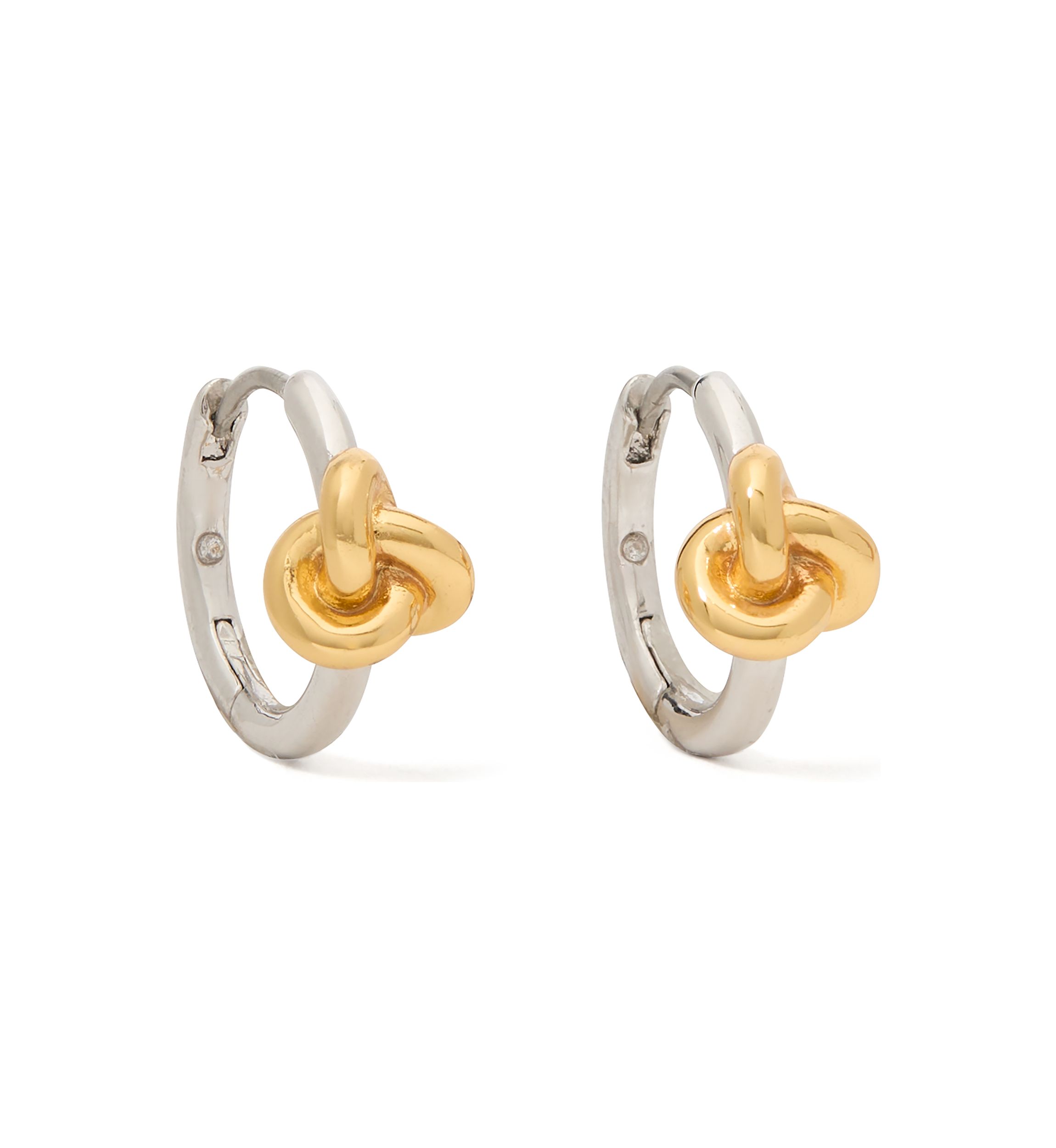 Two Tone Double Knot Huggie Earrings