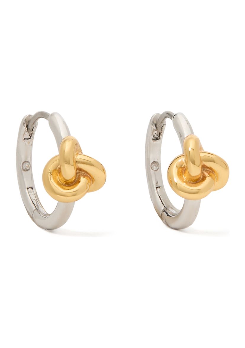 Two Tone Double Knot Huggie Earrings