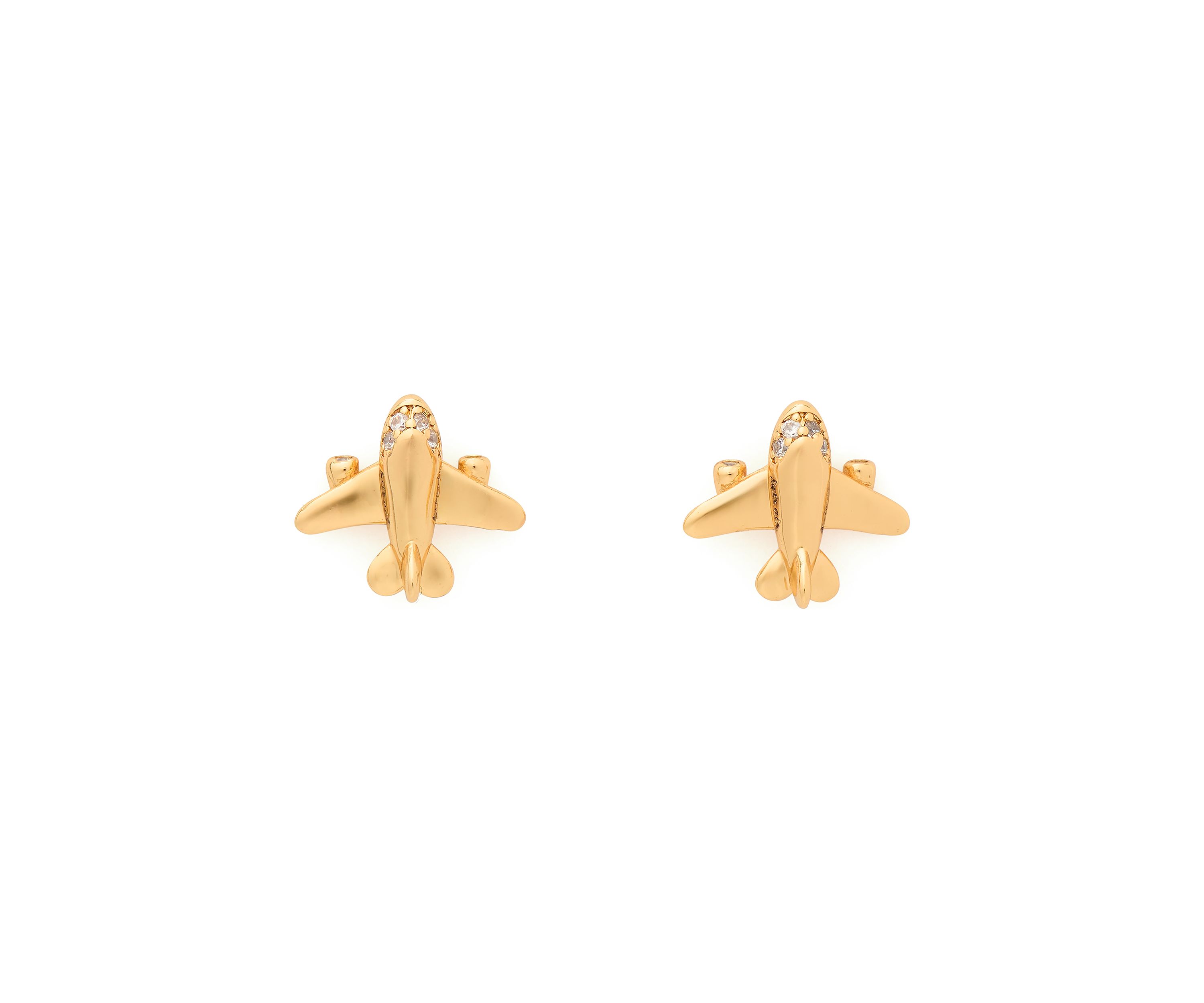 Gold Tone Airplane Stud Earrings
