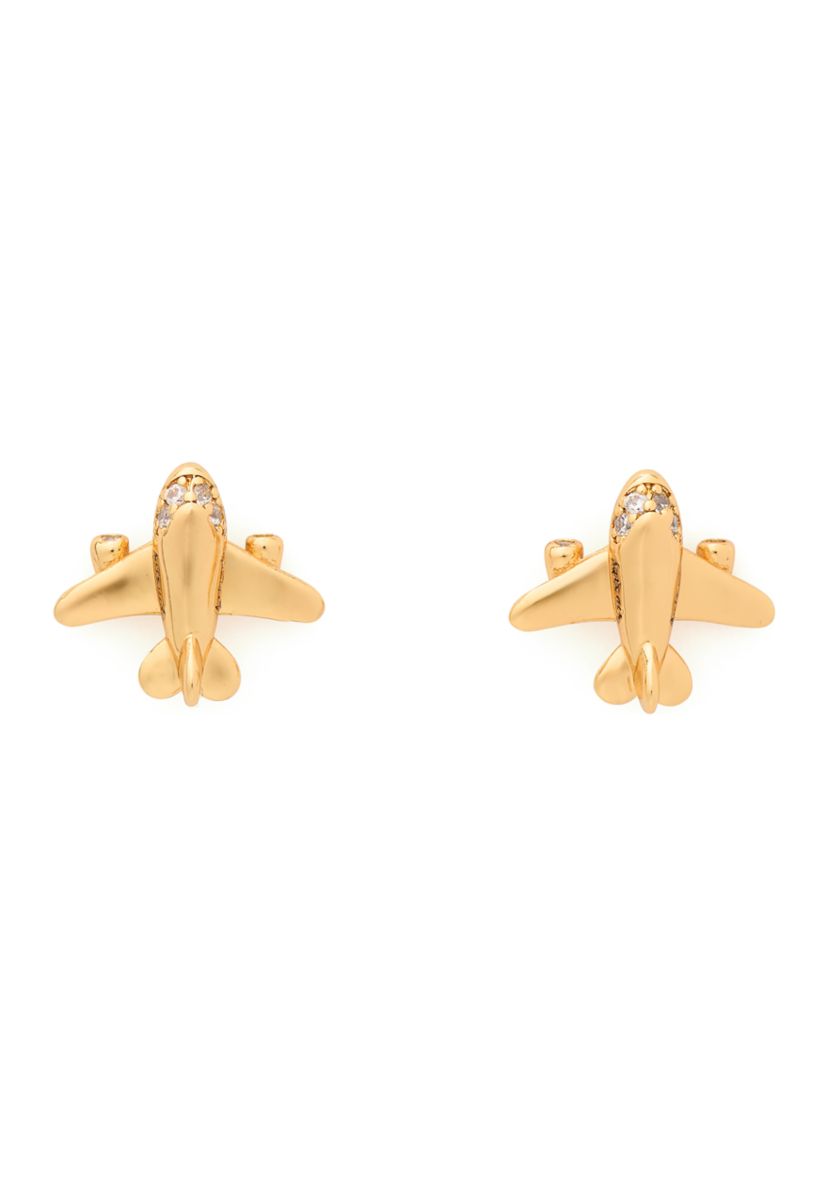 Gold Tone Airplane Stud Earrings