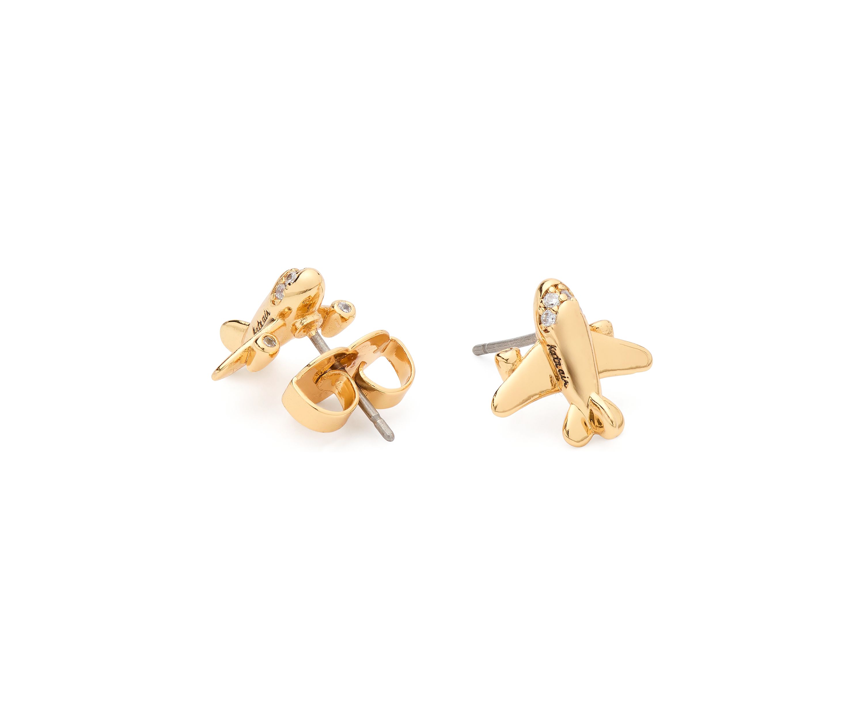 Gold Tone Airplane Stud Earrings