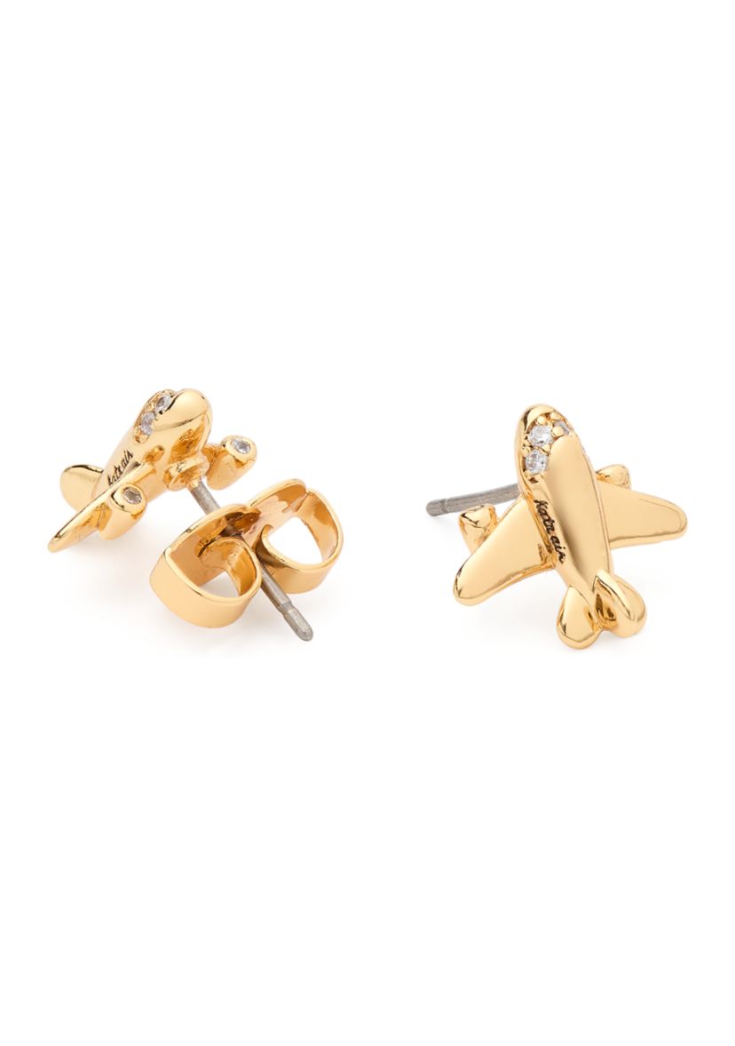 Gold Tone Airplane Stud Earrings