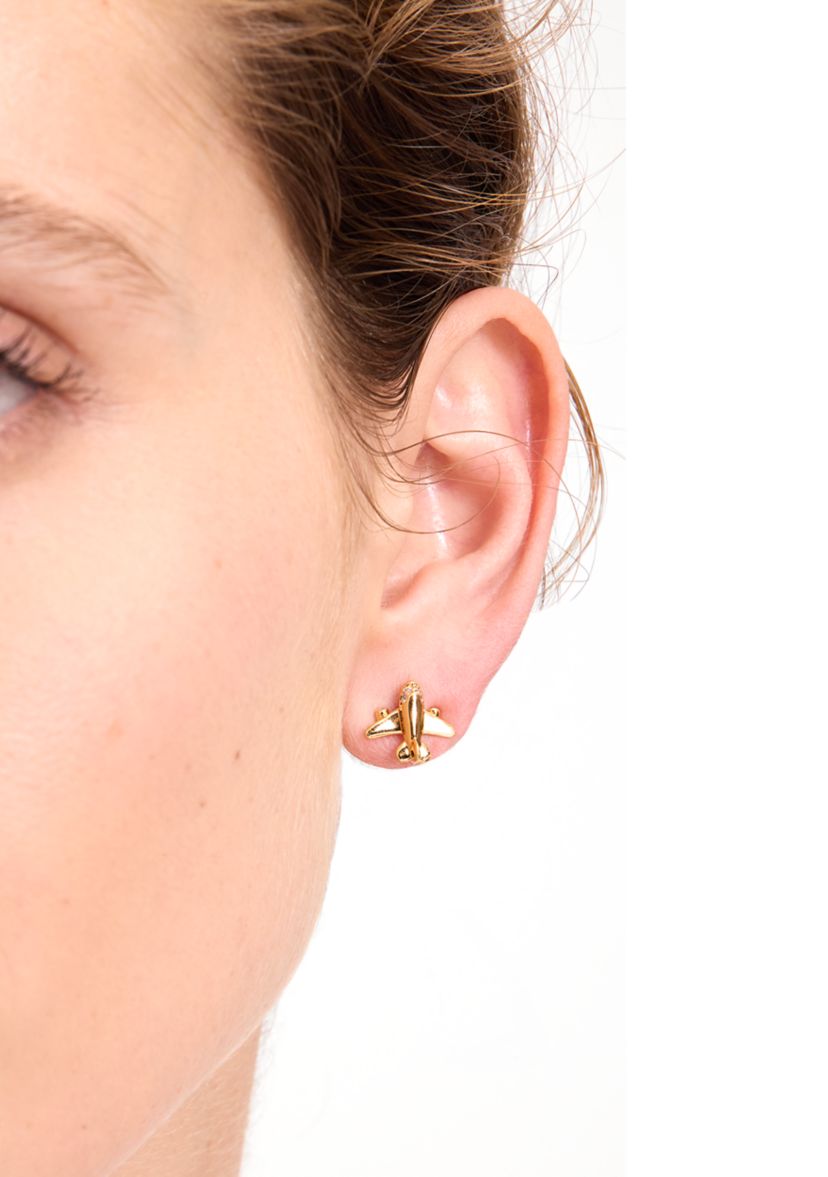 Gold Tone Airplane Stud Earrings