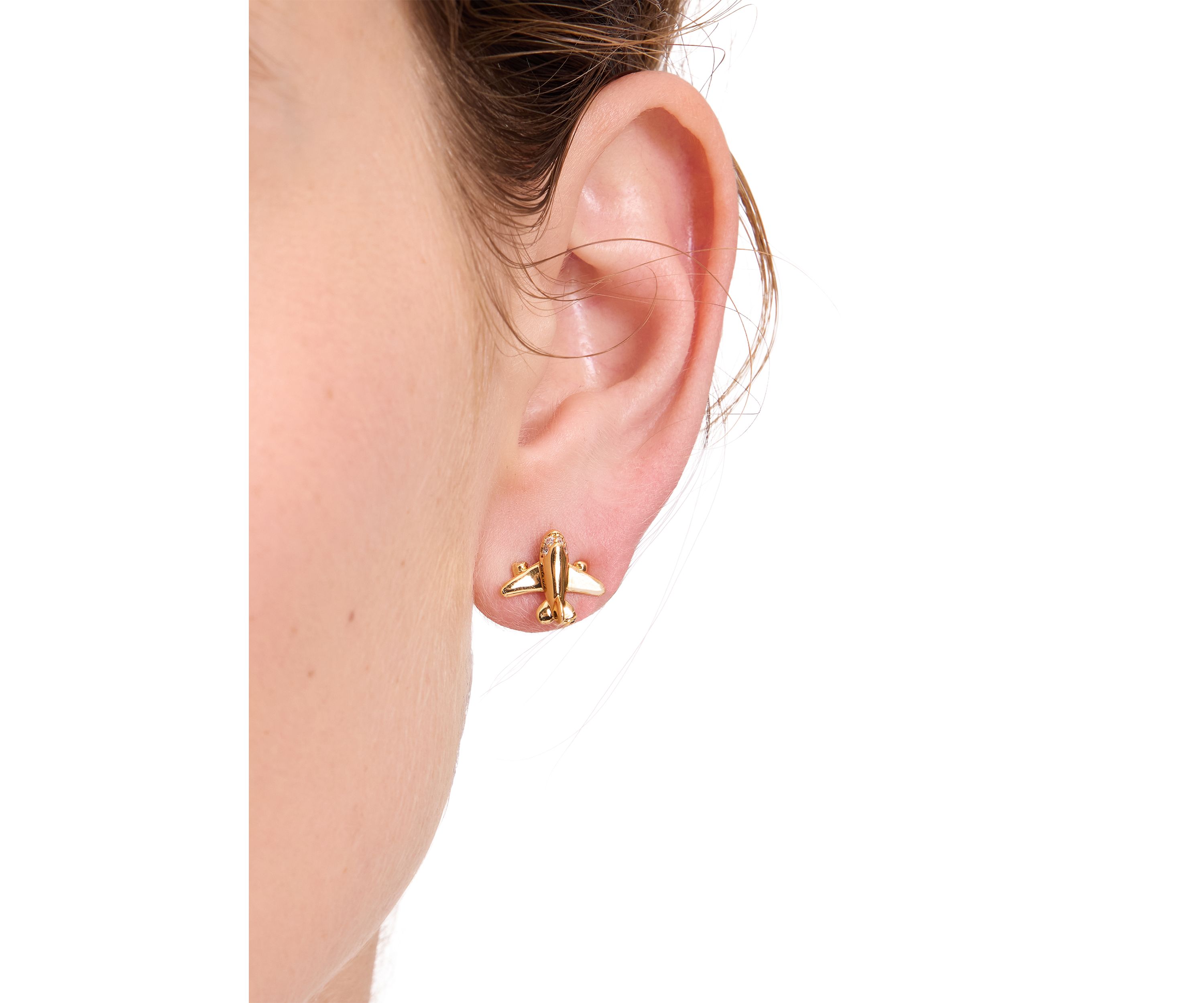 Gold Tone Airplane Stud Earrings