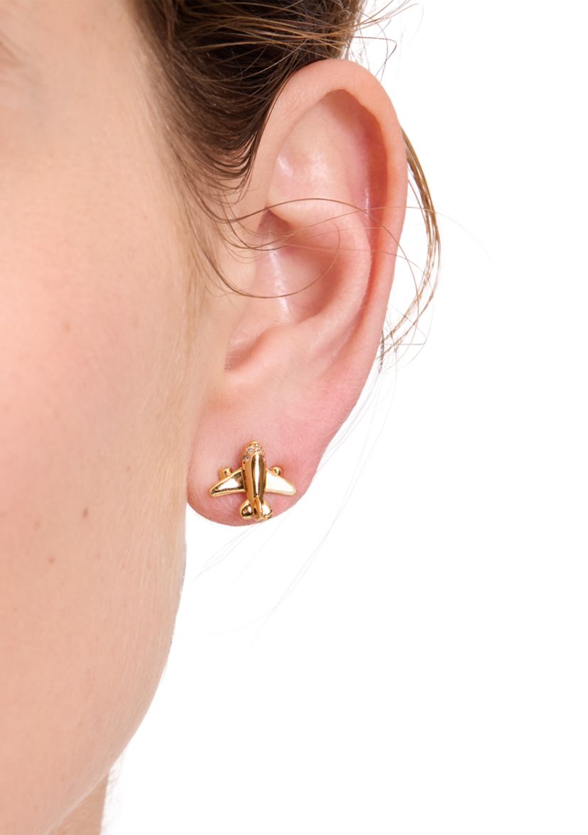 Gold Tone Airplane Stud Earrings