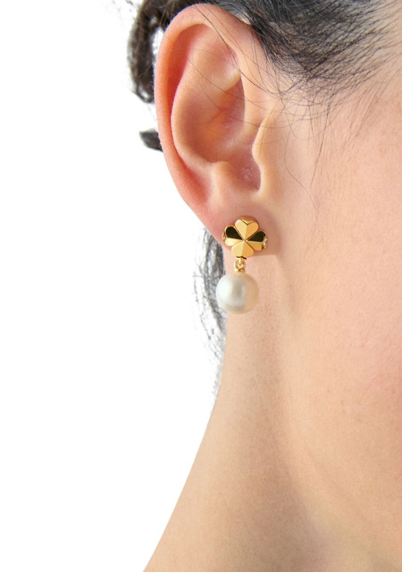 Clover White Beaded Drop Earrings