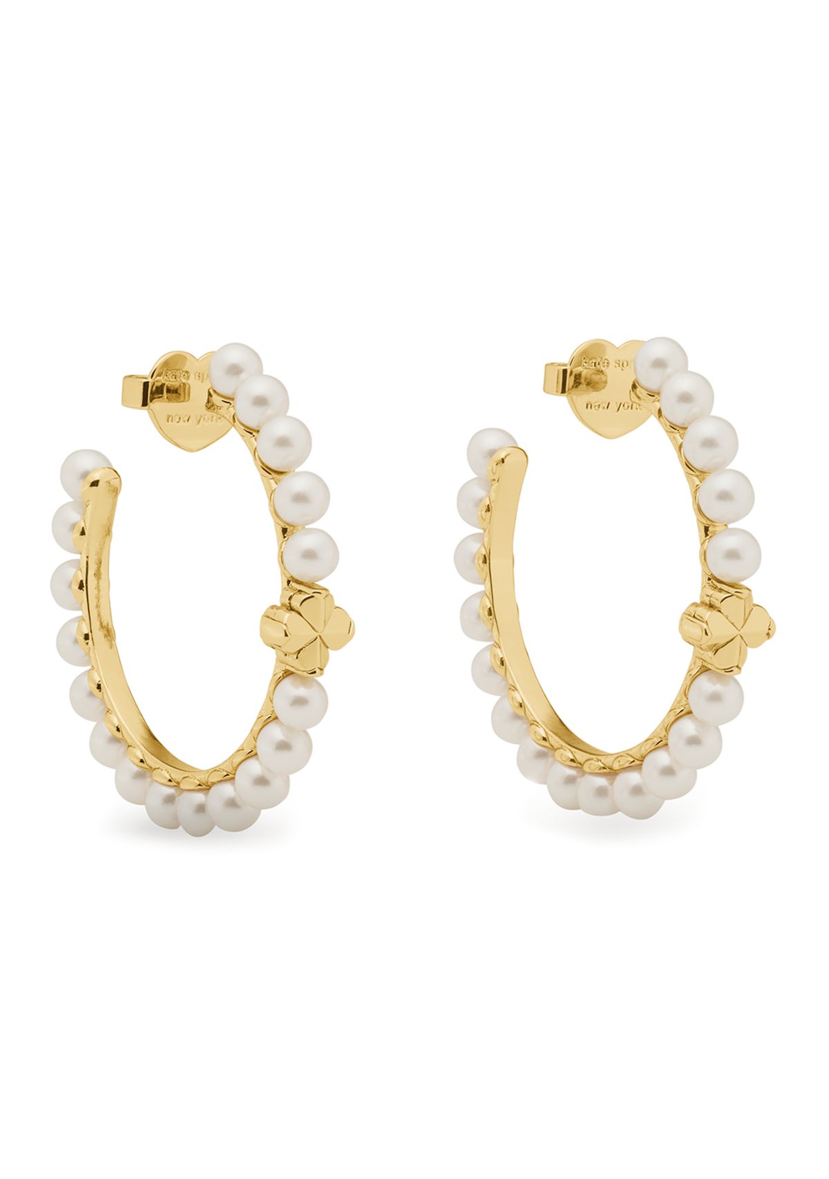White Beaded Gold Tone Hoop Earrings