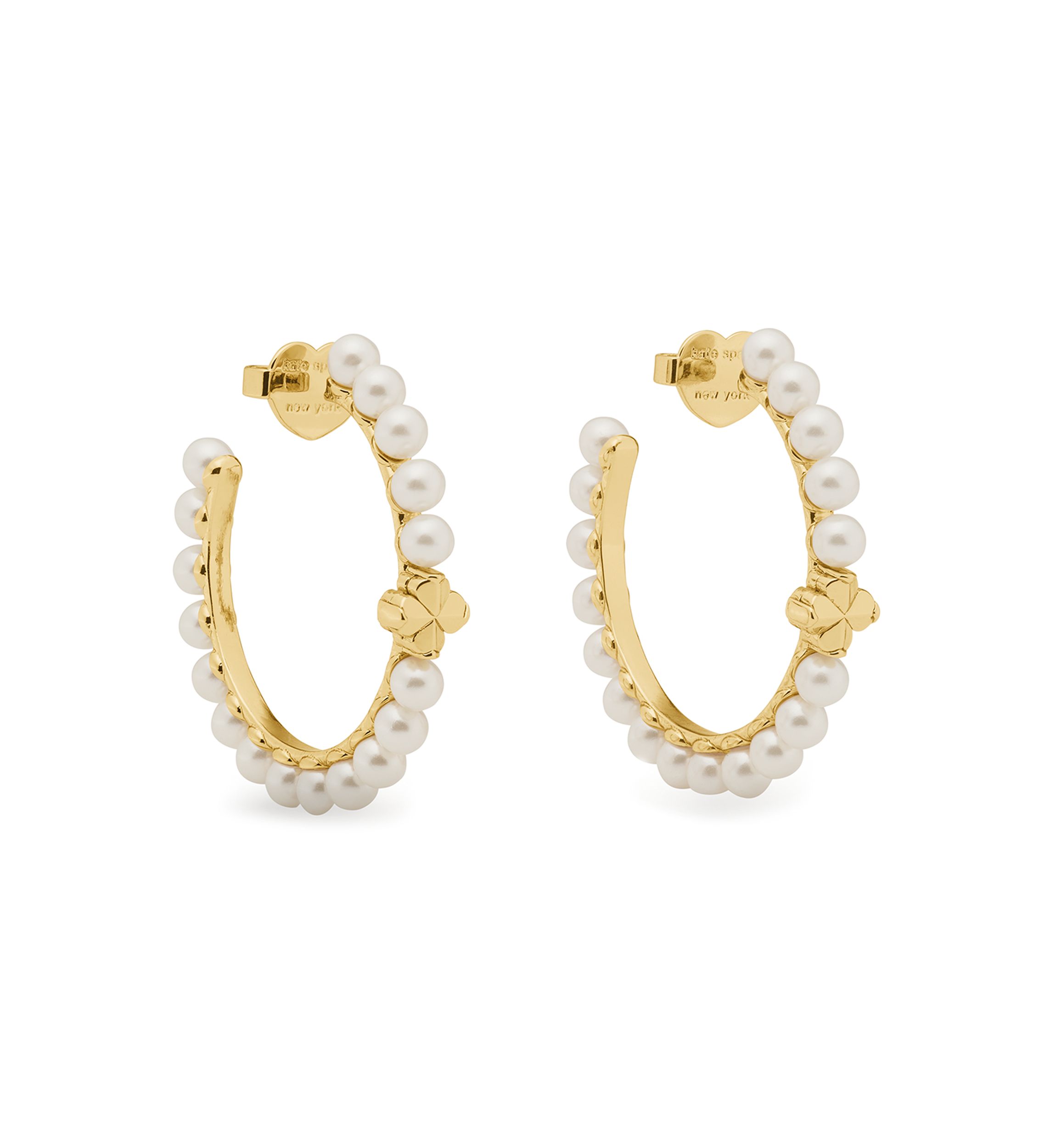 White Beaded Gold Tone Hoop Earrings