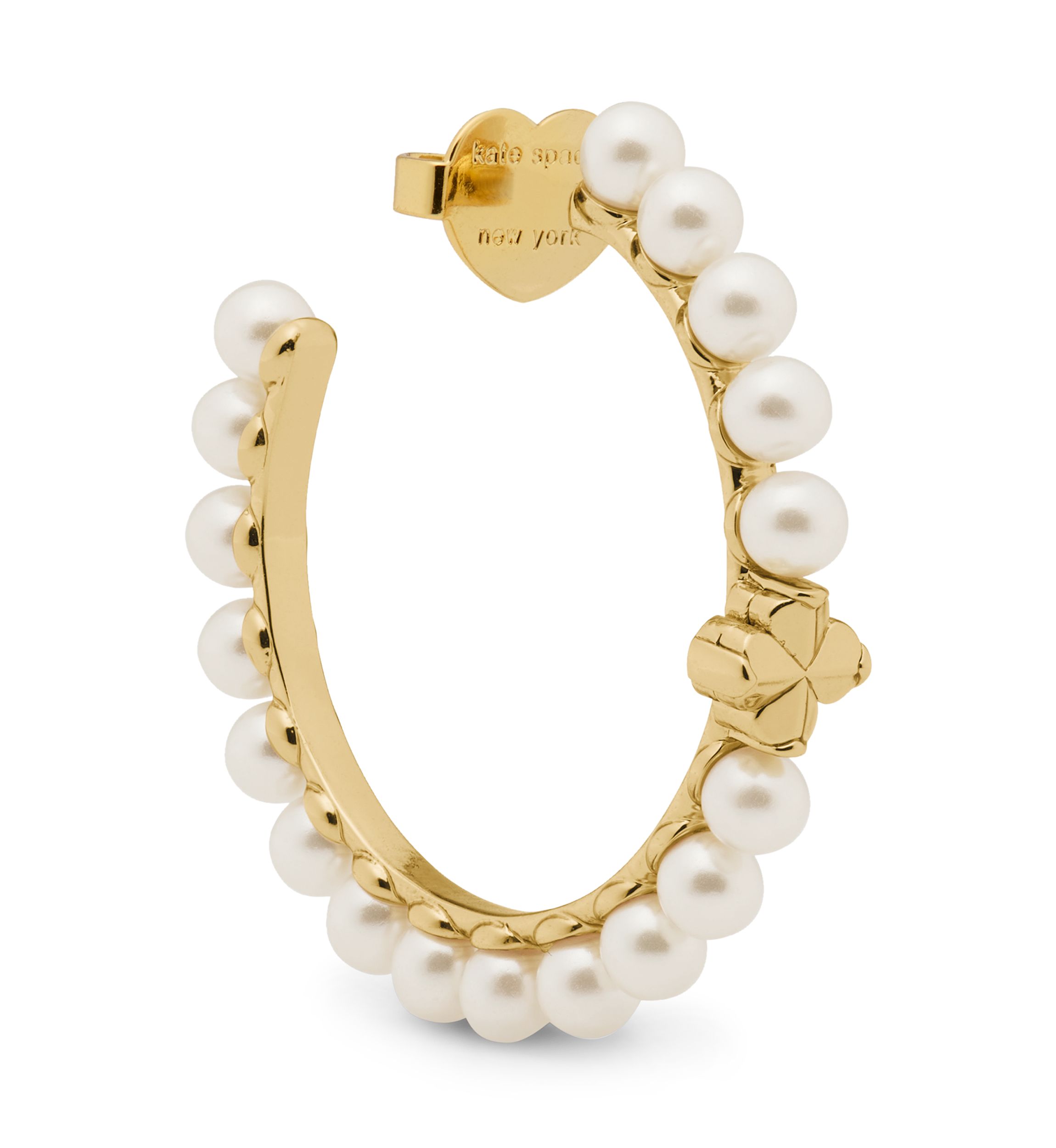 White Beaded Gold Tone Hoop Earrings