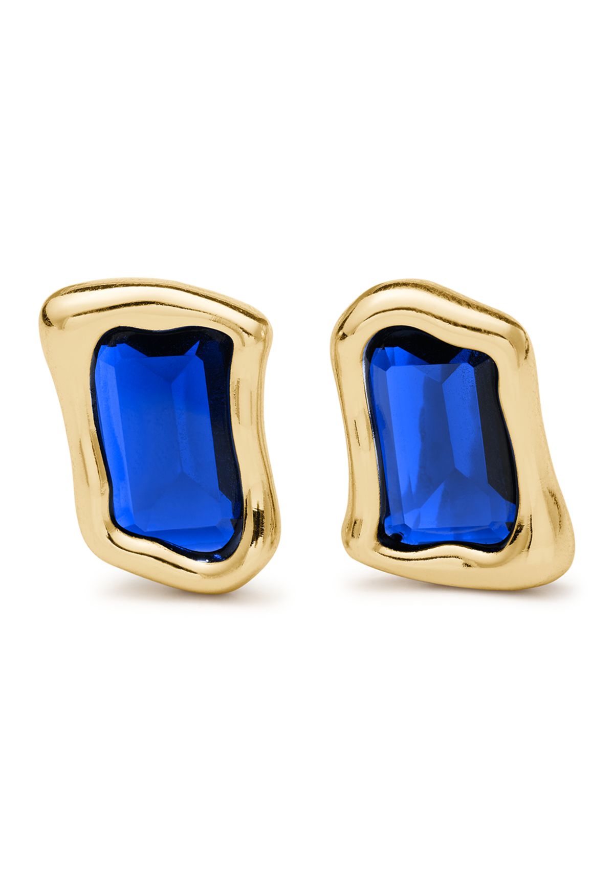 Blue Gold Tone Statement Stud Earrings