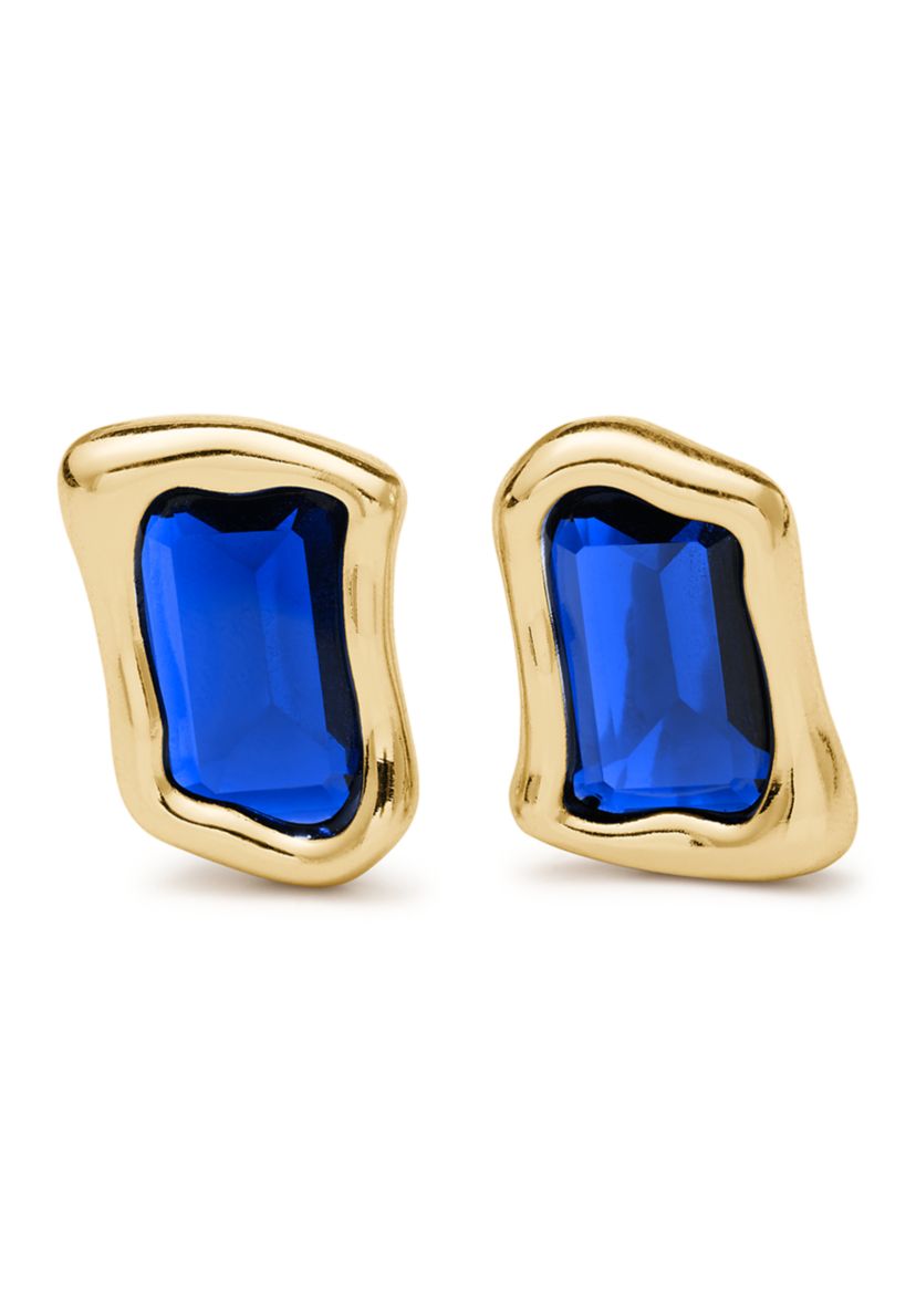 Blue Gold Tone Statement Stud Earrings