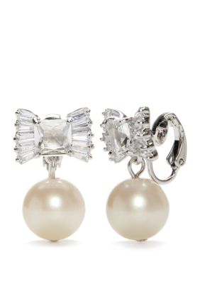 kate spade new york® Le Soir Bow Pearl Drop Clip Earrings | belk