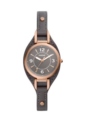 Fossil Gold Tone Leather Black Strap Watch belk