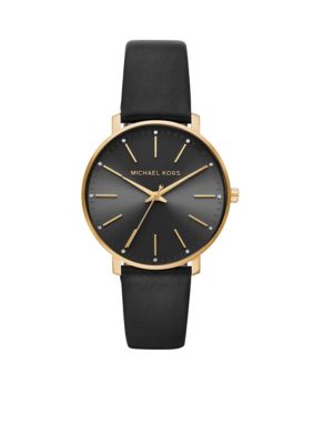 Women's Stainless Steel Pyper Three-Hand Black Leather Watch