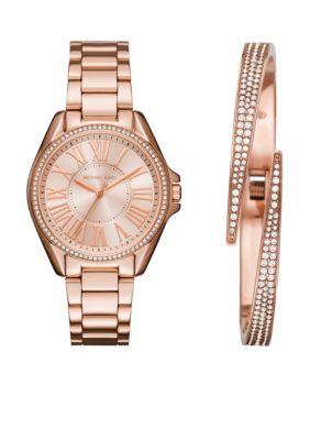 Michael Kors Women S Rose Gold Tone Bracelet And Watch Set Belk