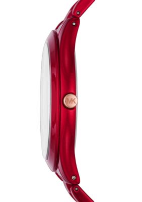 Slim Runway Three-Hand Red-Coated Stainless Steel Watch