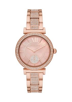 Michael Kors Abbey Three Hand Rose Gold Tone Stainless Steel Watch