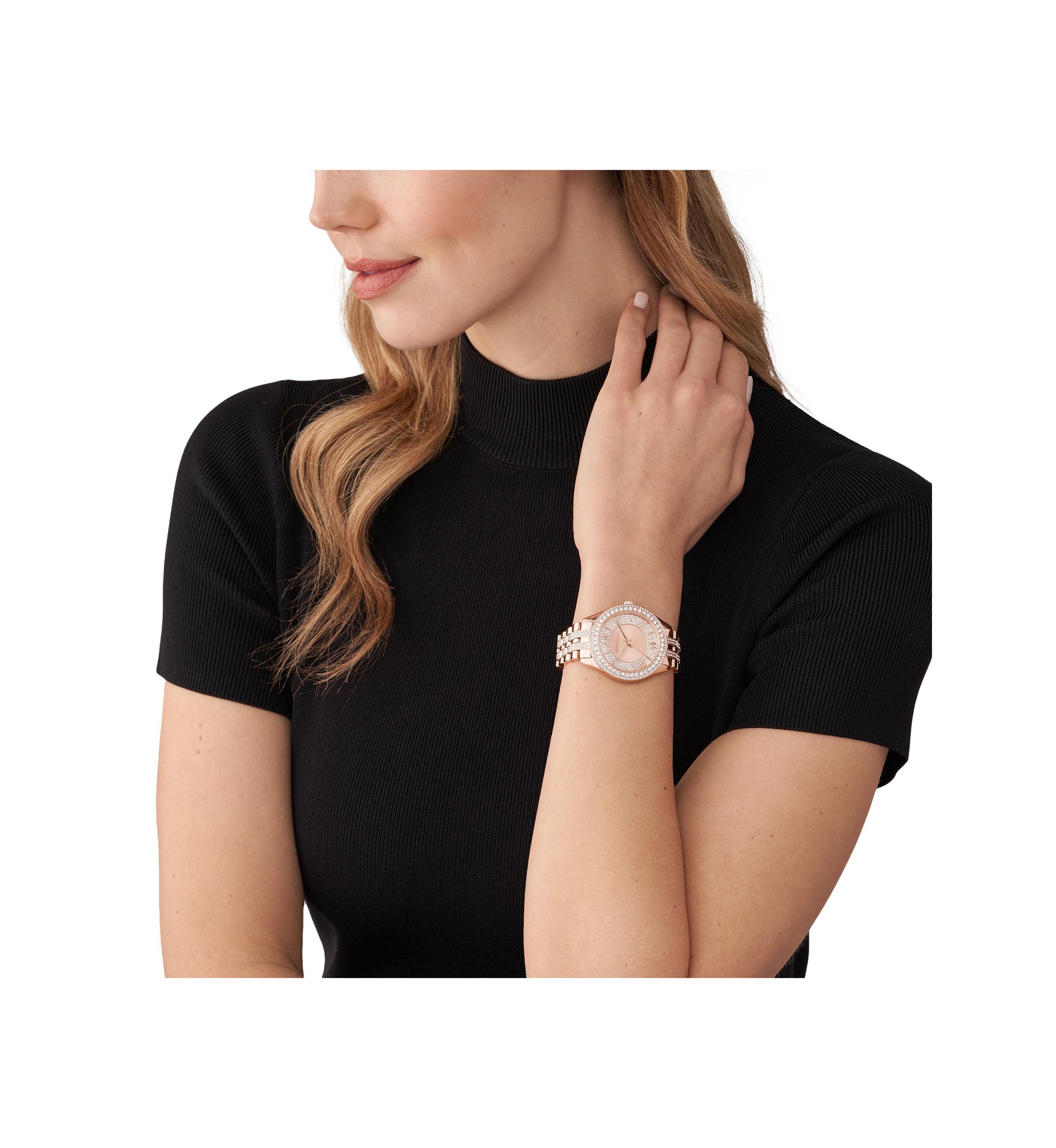 Harlowe Three Hand Rose Gold Tone Stainless Steel Watch