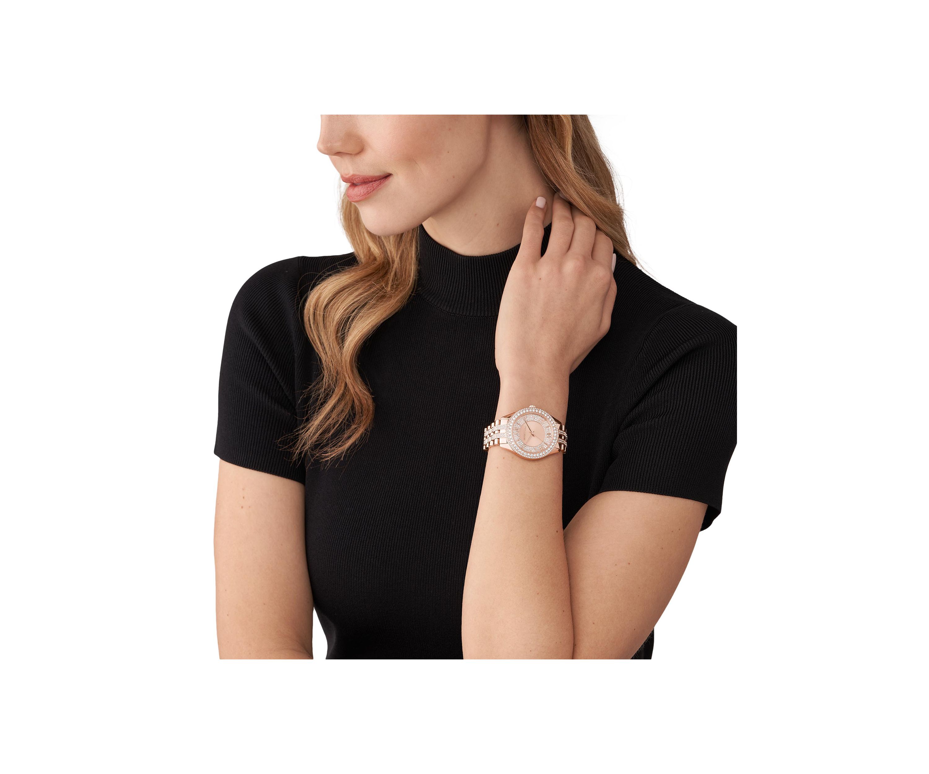 Harlowe Three Hand Rose Gold Tone Stainless Steel Watch