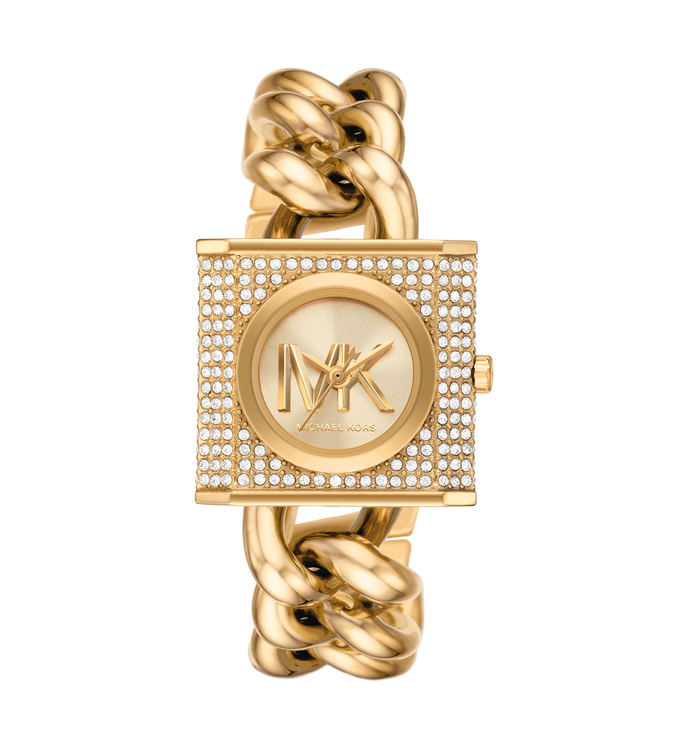 Gold Tone Stainless Steel Chunky Fringe Crystal Drops Watch