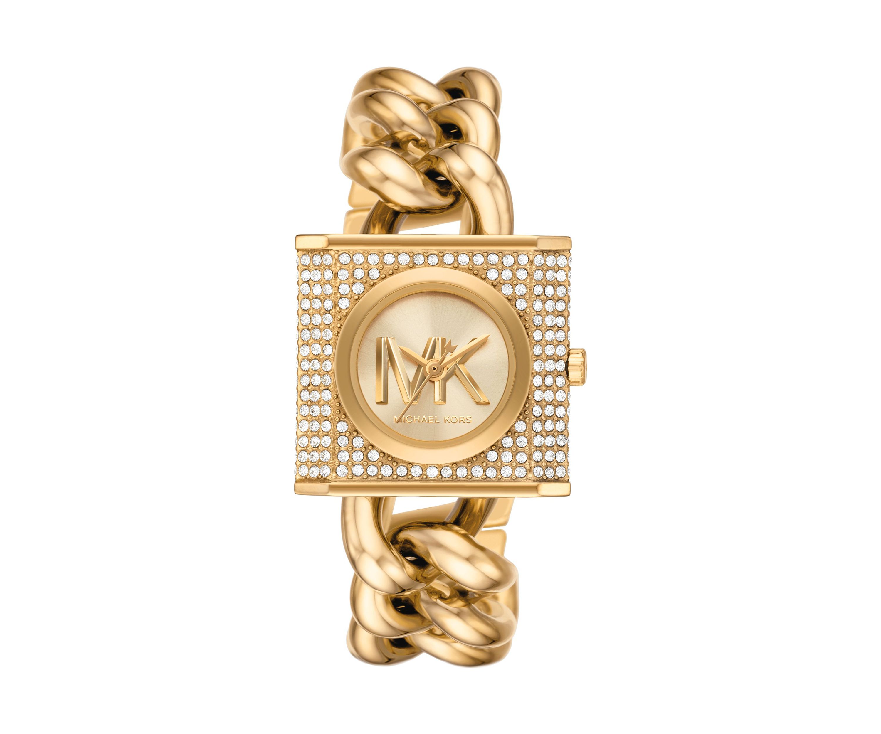 Gold Tone Stainless Steel Chunky Fringe Crystal Drops Watch