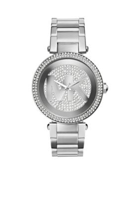 Michael Kors Women's Mid-Size Silver Tone Stainless Steel Parker Logo ...