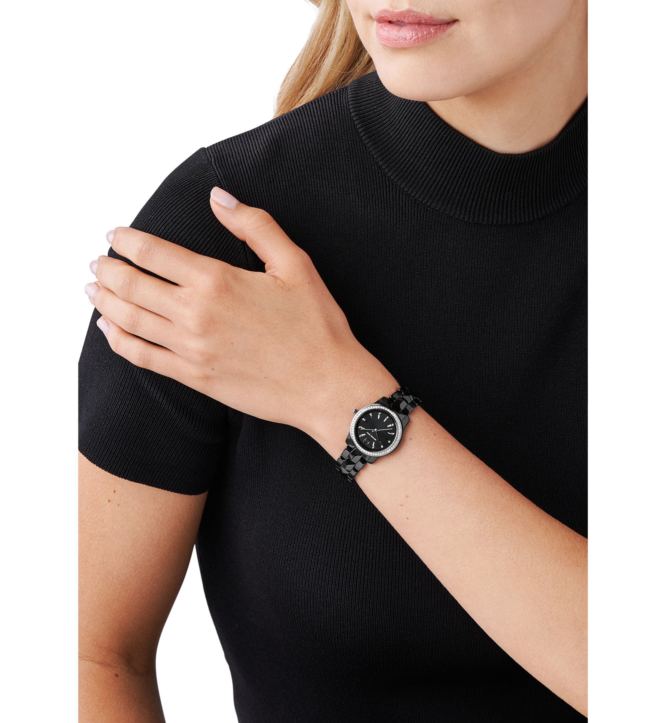 Black Dial Ceramic Strap Watch