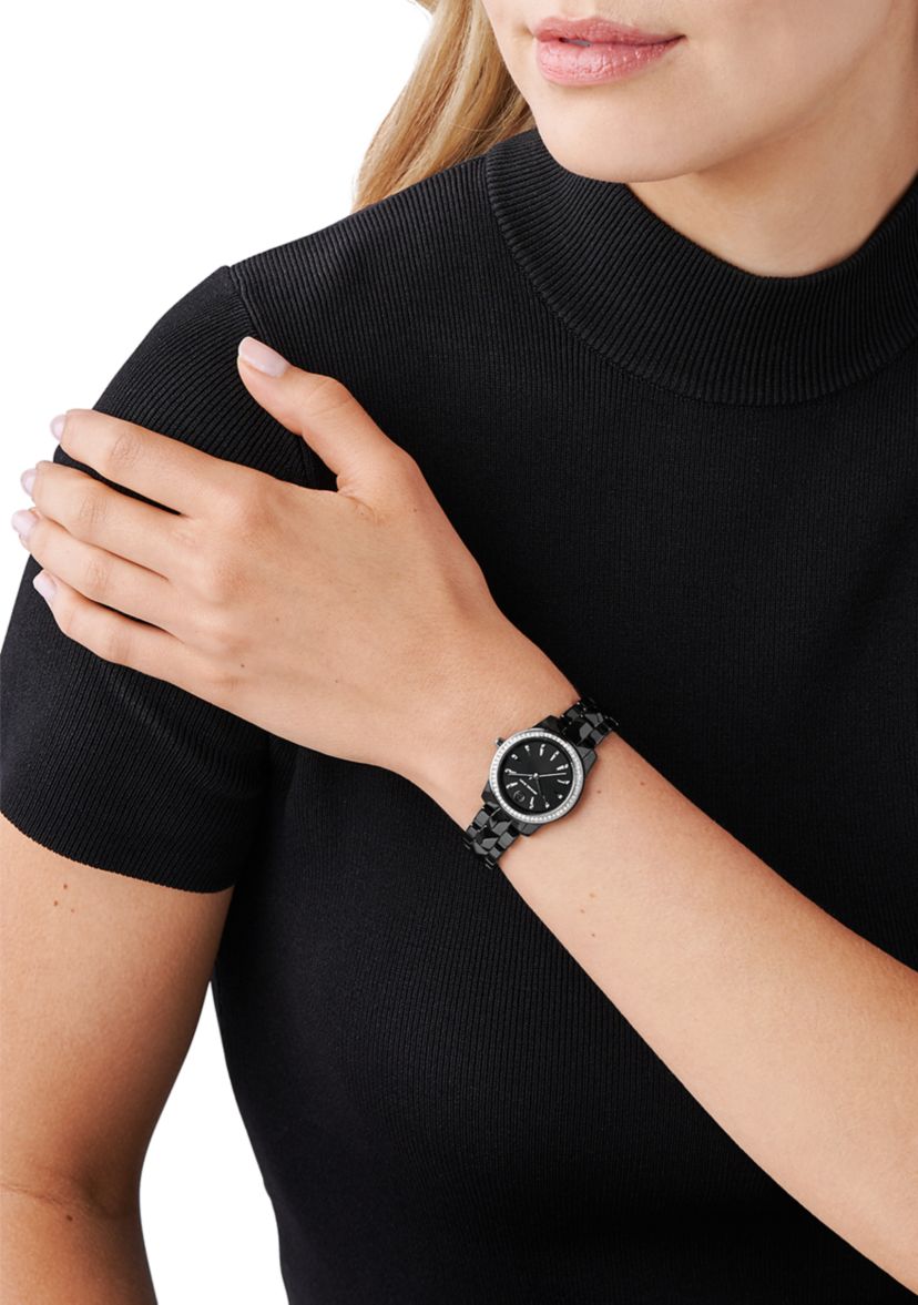 Black Dial Ceramic Strap Watch